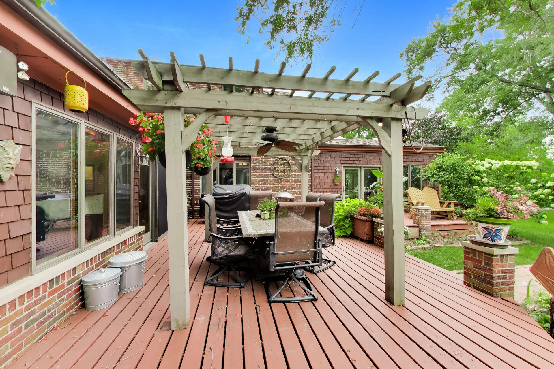 Wood deck and pergola viewed from the yard