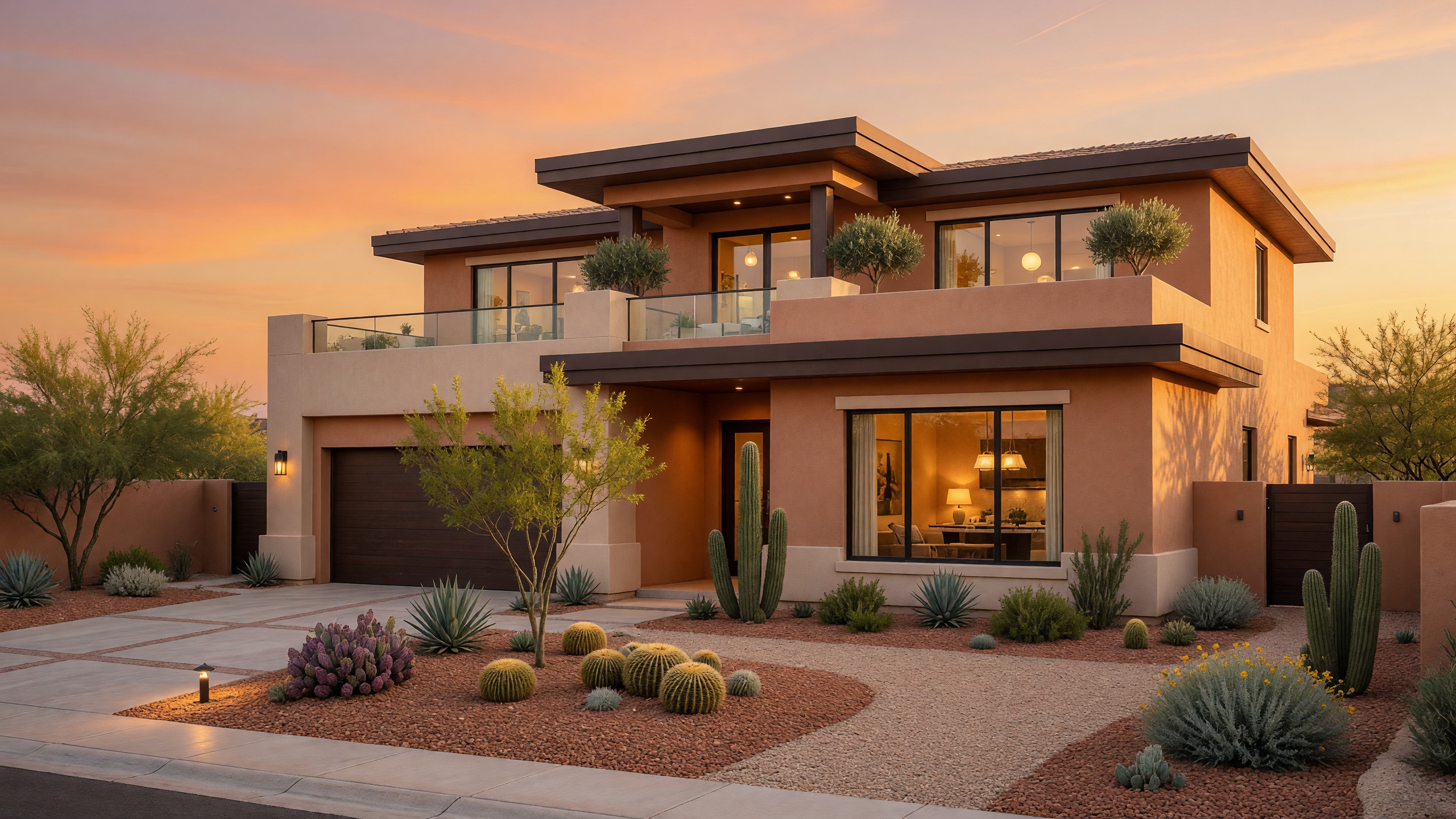 Modern Las Vegas home exterior at golden hour representing homeowner equity and investment