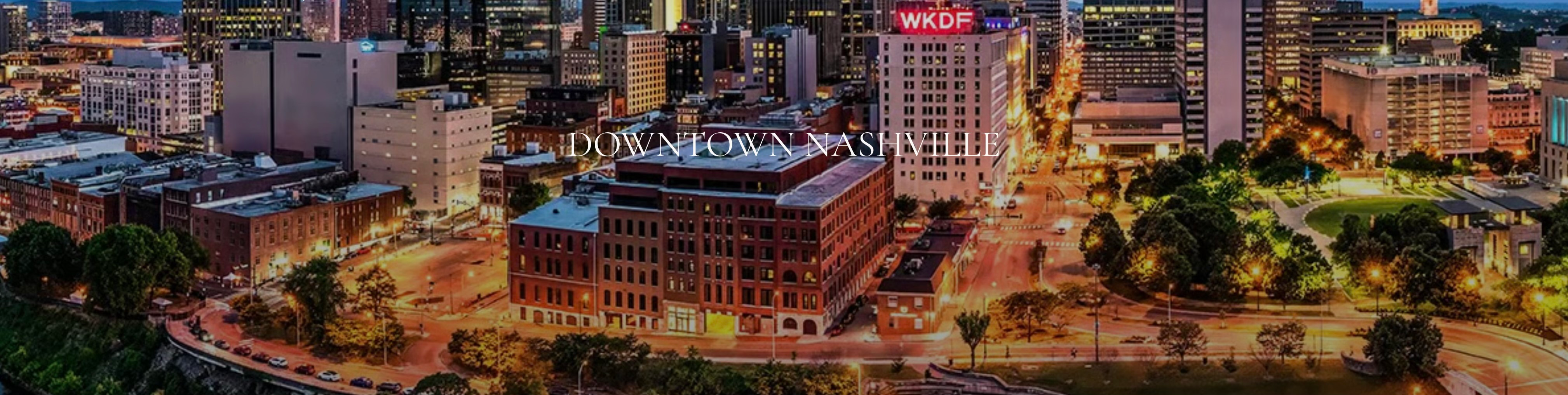 Panoramic aerial view of Nashville skyline at twilight