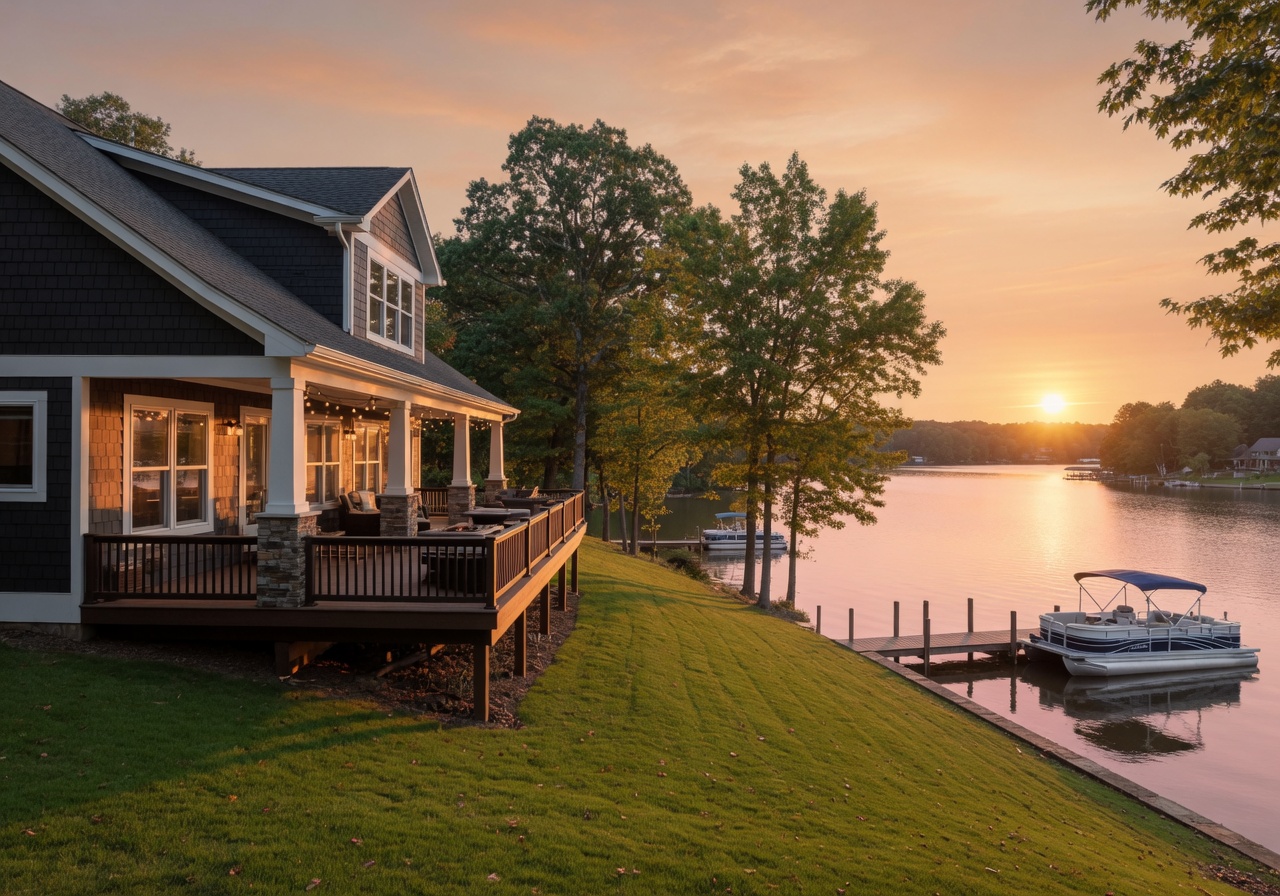 Lake Norman sunset shimmering in soft pinks and gold shades