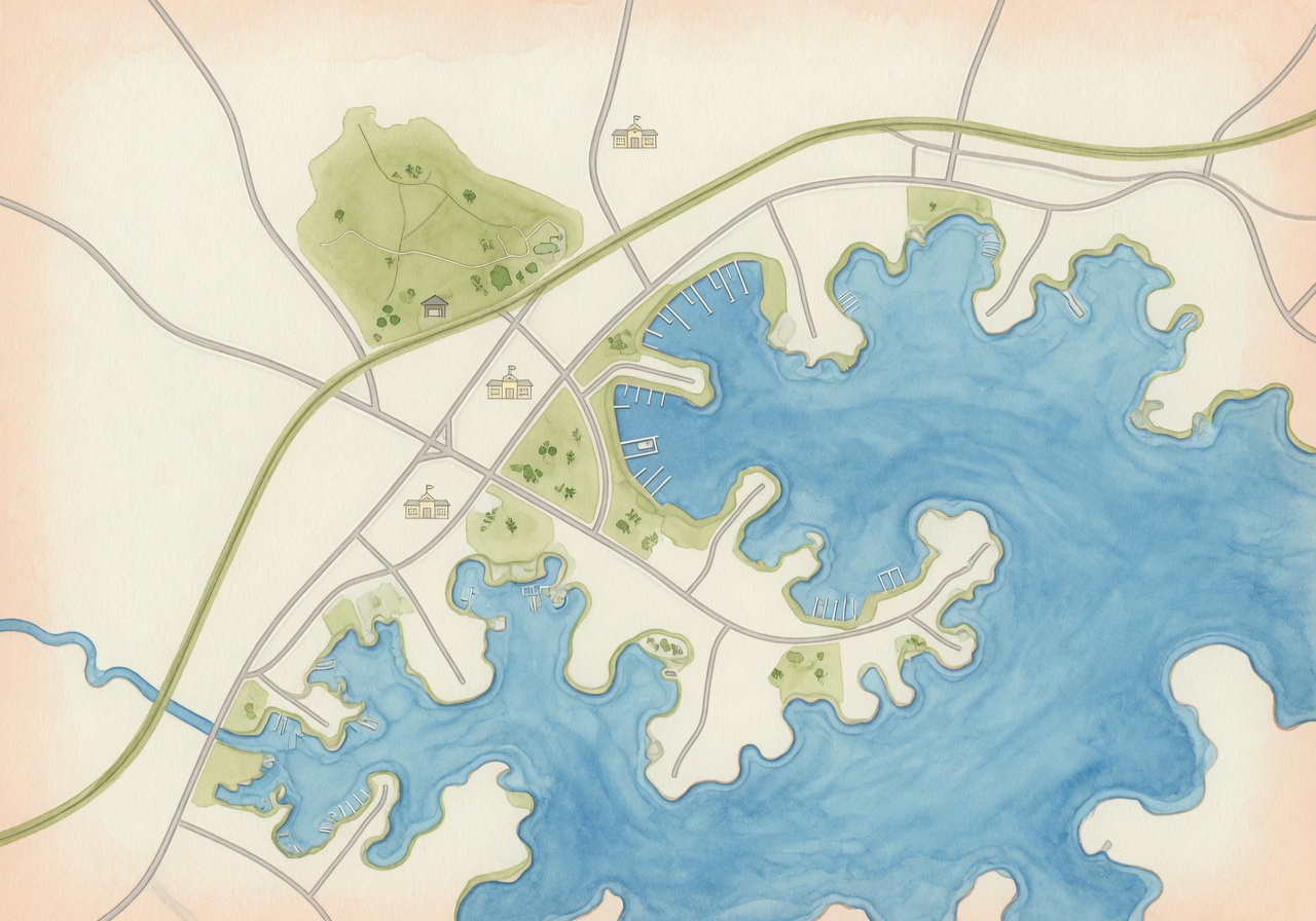Artistic map illustration of Cornelius on Lake Norman