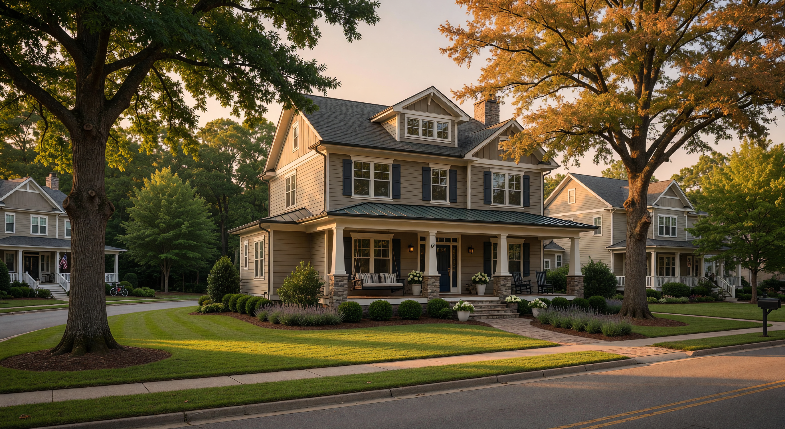 Beautiful residential street in Huntersville, North Carolina