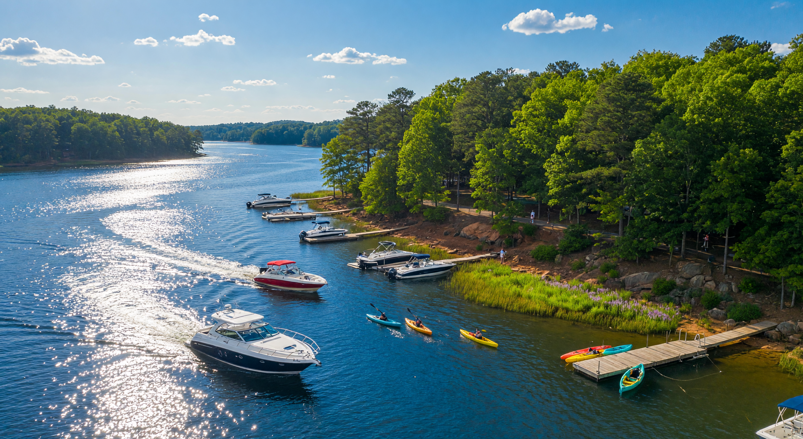 Pleasure boats docked on Lake Norman in Mooresville, NC