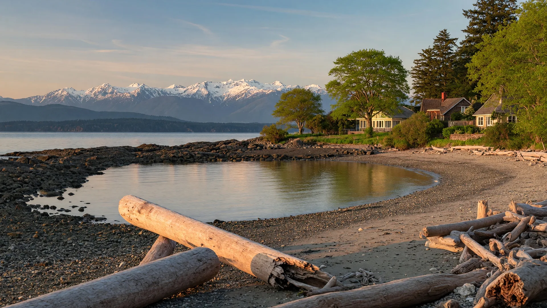 Cadboro Bay Beach in Saanich, a sheltered cove with views of the San Juan Islands