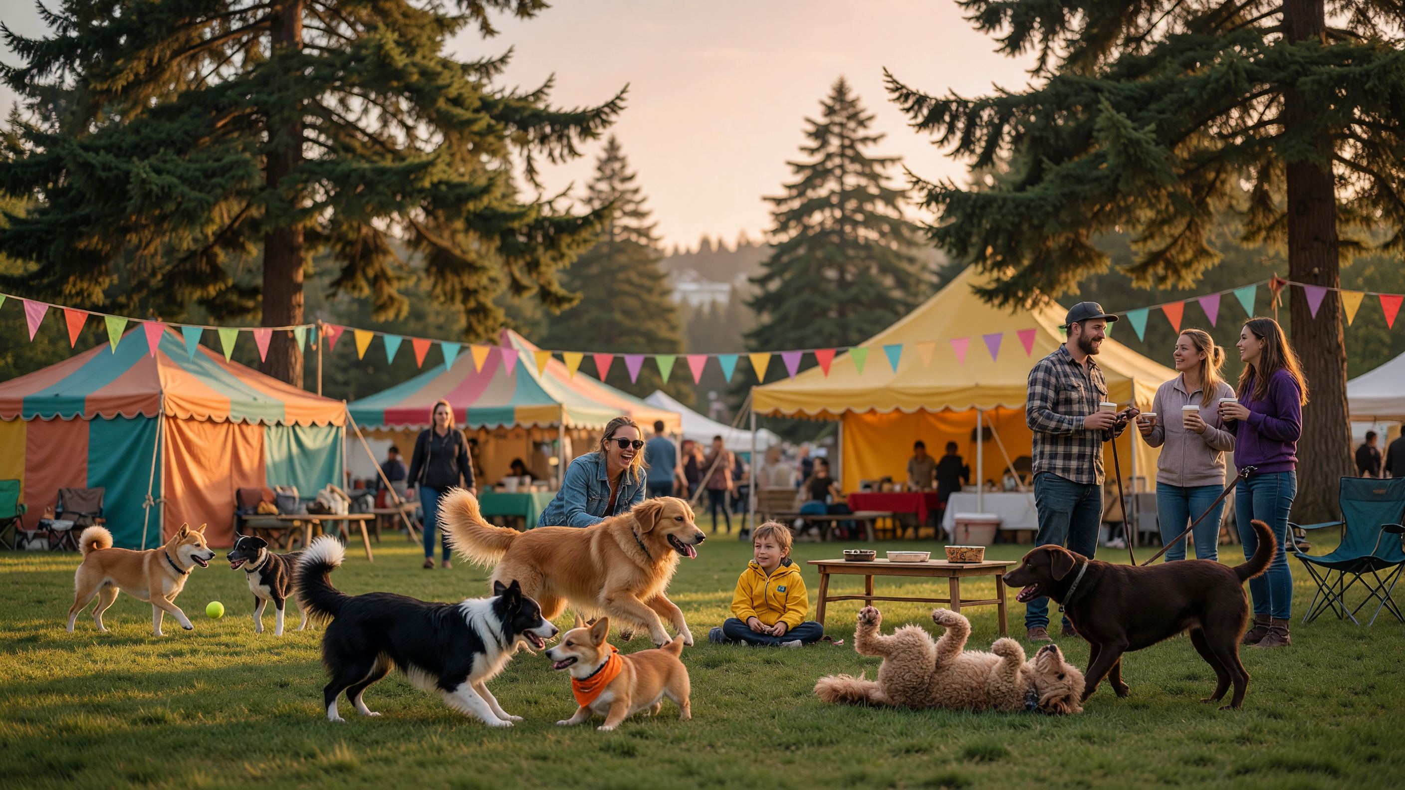 Dogs and owners at an outdoor community event in Victoria BC