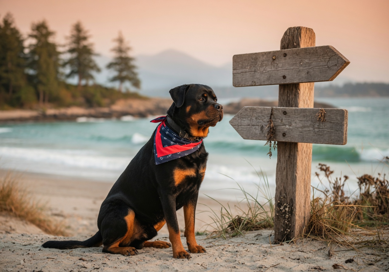 Dog at the beach entrance