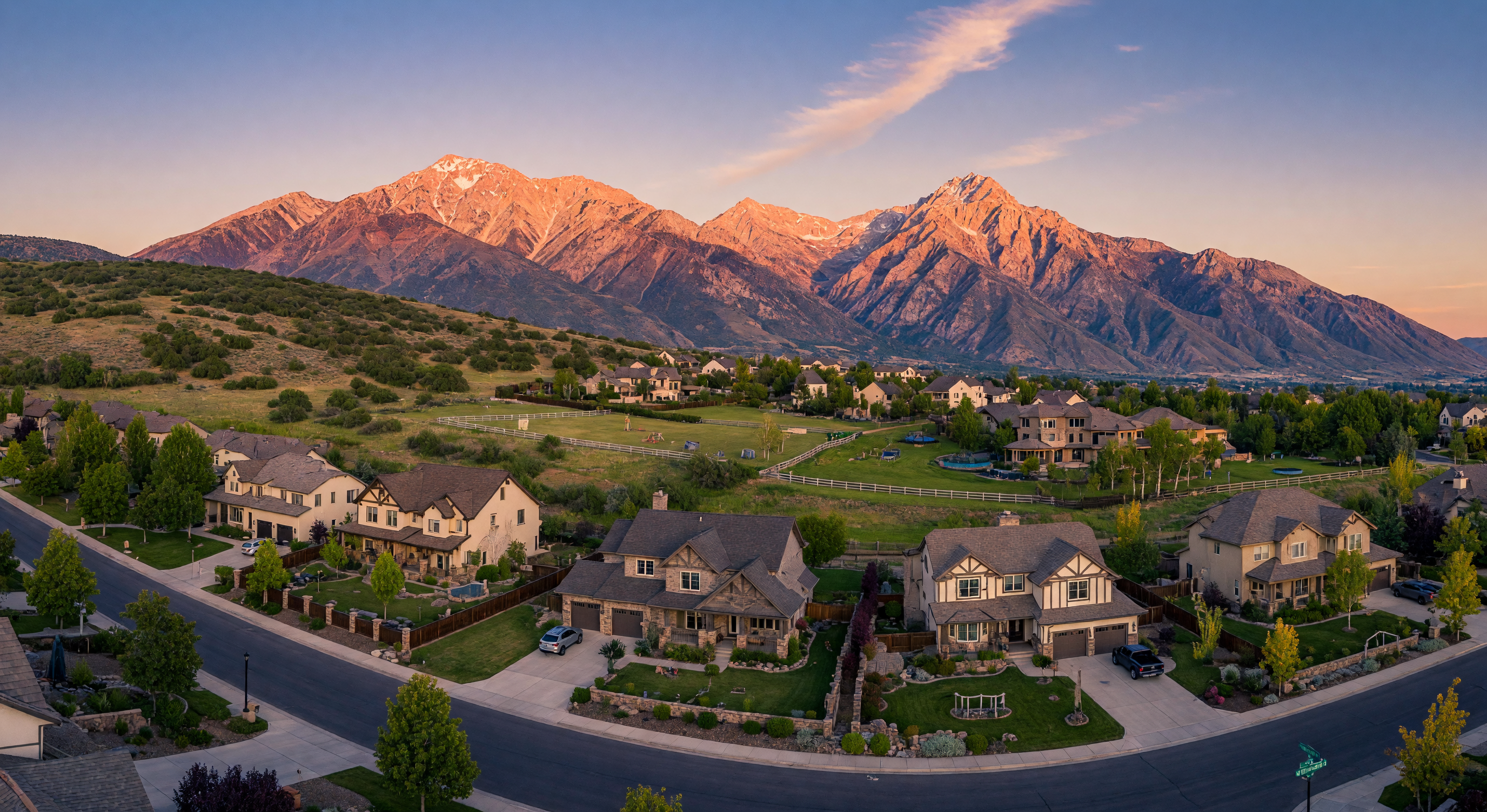 Highland, Utah — spacious homes with stunning Wasatch Mountain views at golden hour
