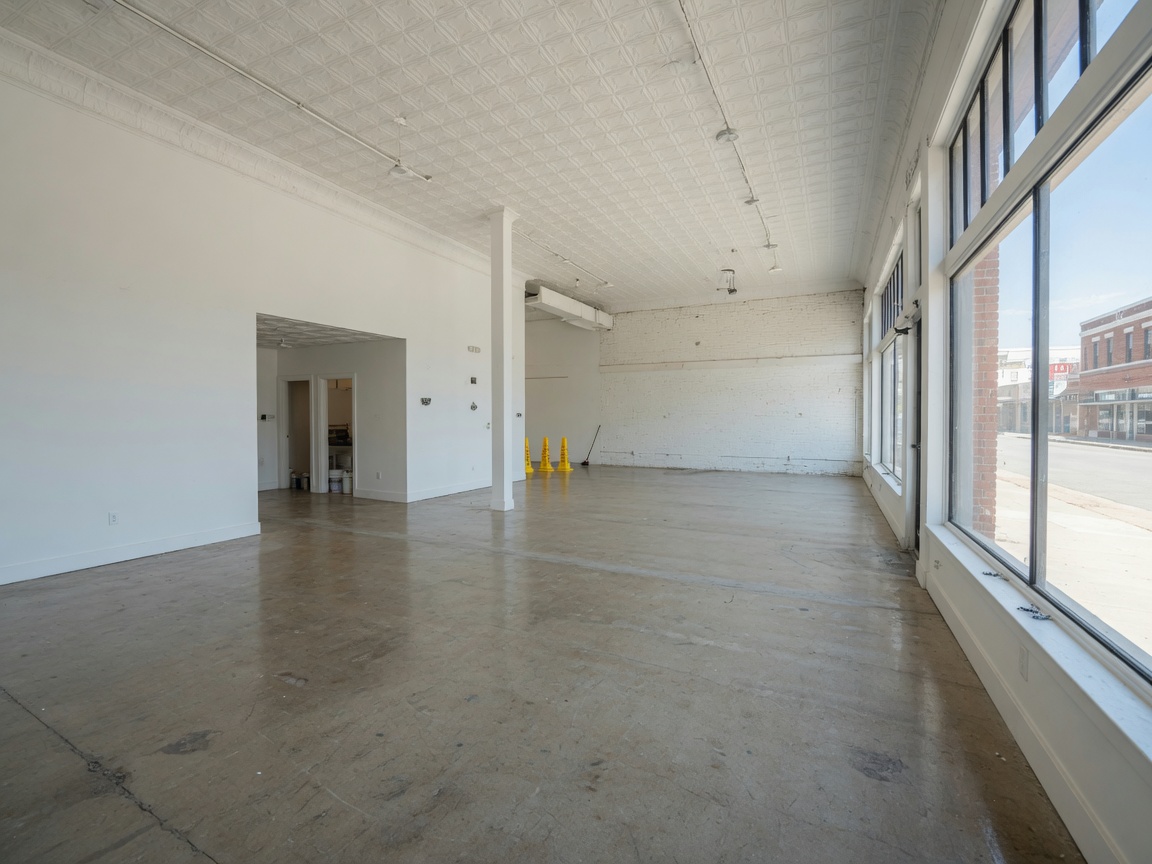 Spacious interior of a commercial building in Paris, TX with high ceilings, large windows, and flexible open floor plan ready for a new business