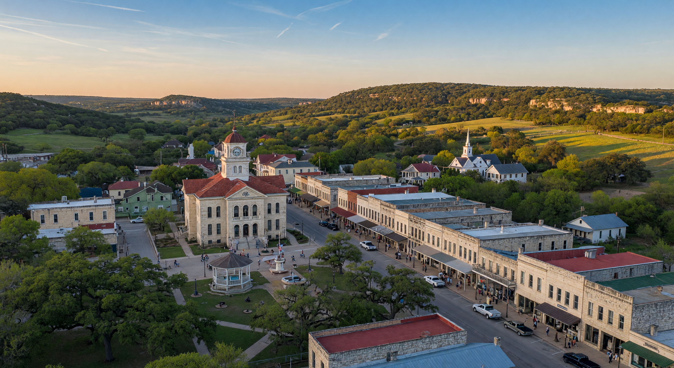 Boerne Texas Hill Country town with historic downtown and rolling hills