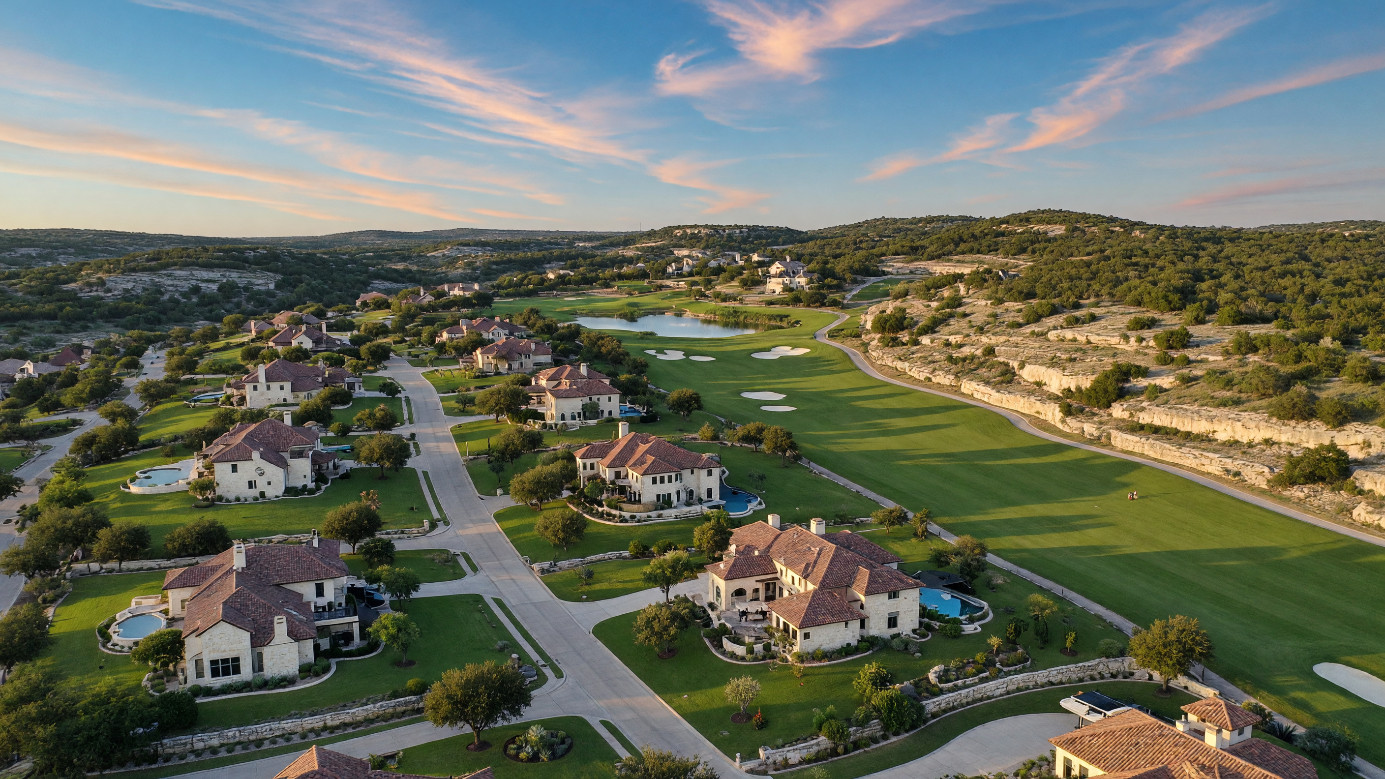 Fair Oaks Ranch estate homes with Hill Country views and manicured landscaping