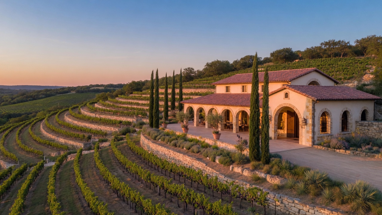 Mediterranean-style winery estate in the Texas Hill Country