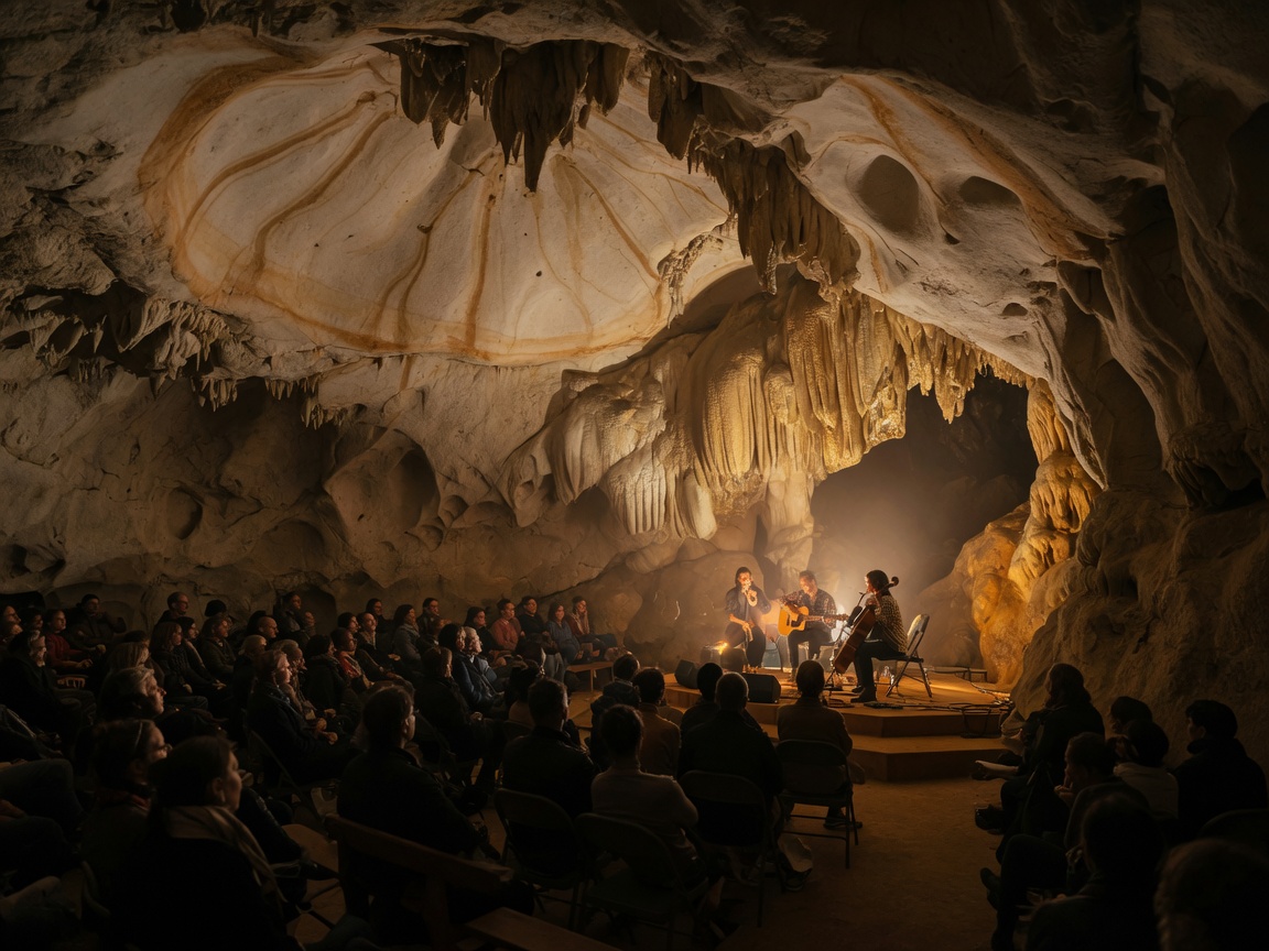 Stalactites, soda straws, and flowstone formations inside Cave Without a Name illuminated by warm cave lighting