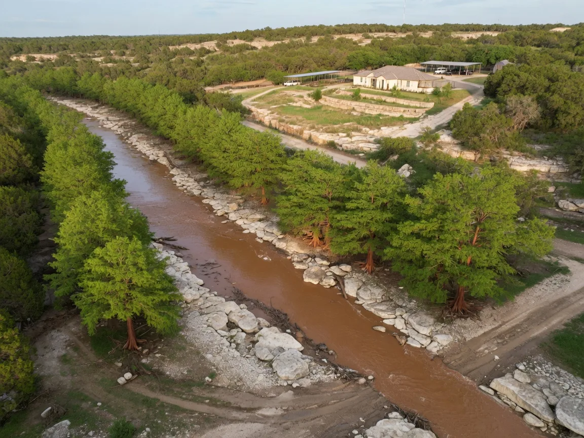Frozen outdoor pipes and frost-covered landscaping on a Hill Country property, representing the type of freeze damage common during Winter Storm Uri and subsequent Texas cold events