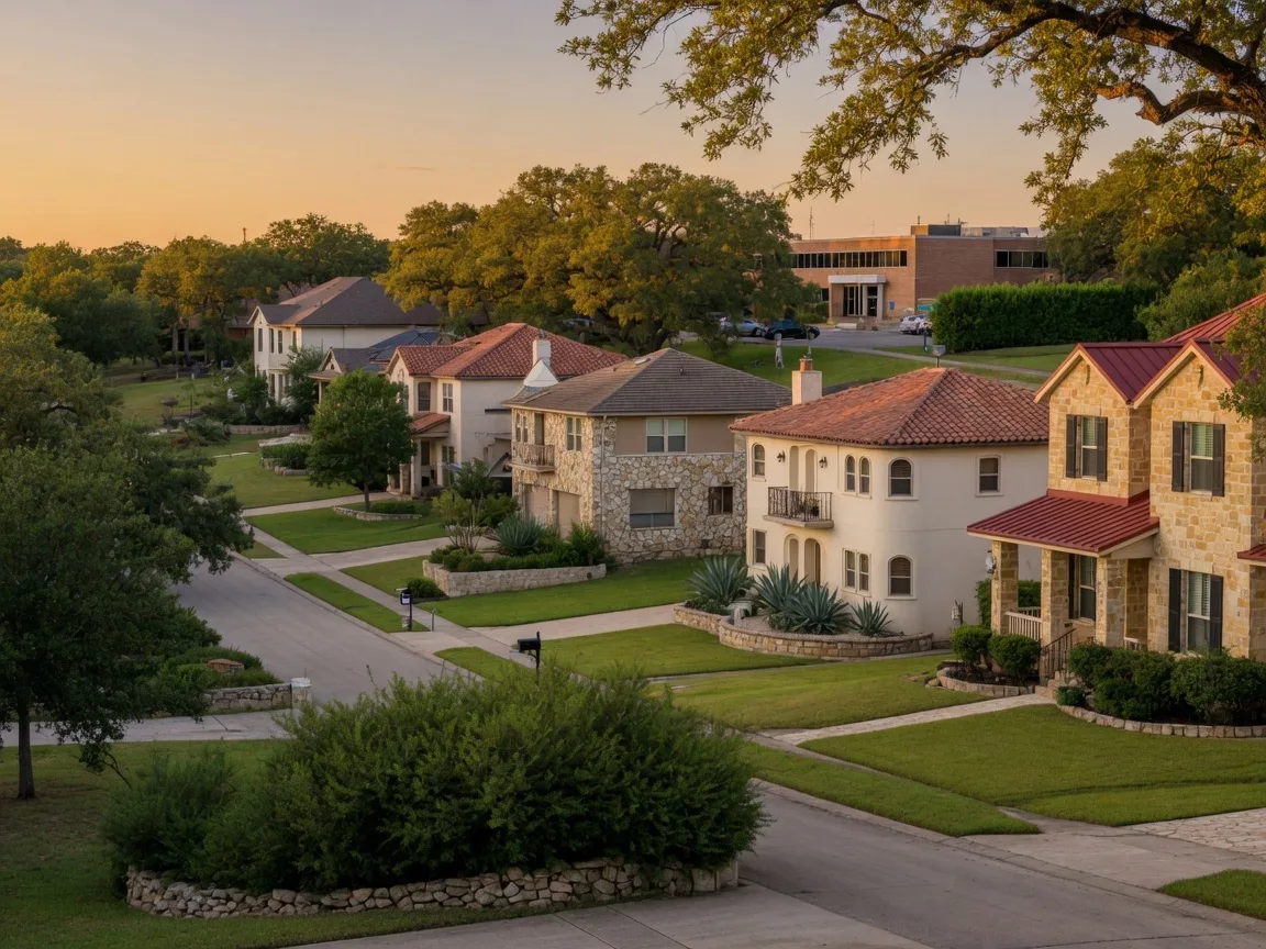 Hill Country residential neighborhood showing the type of properties subject to annual appraisal reassessment in Kendall, Bexar, and Comal Counties