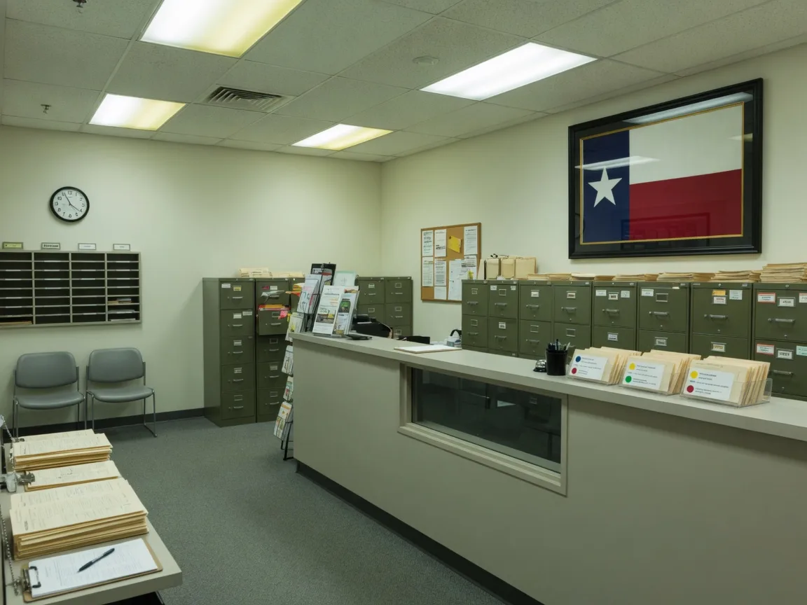 Official documents including property tax assessment papers and a VA award letter on a desk with a military challenge coin, representing the disabled veteran exemption application materials