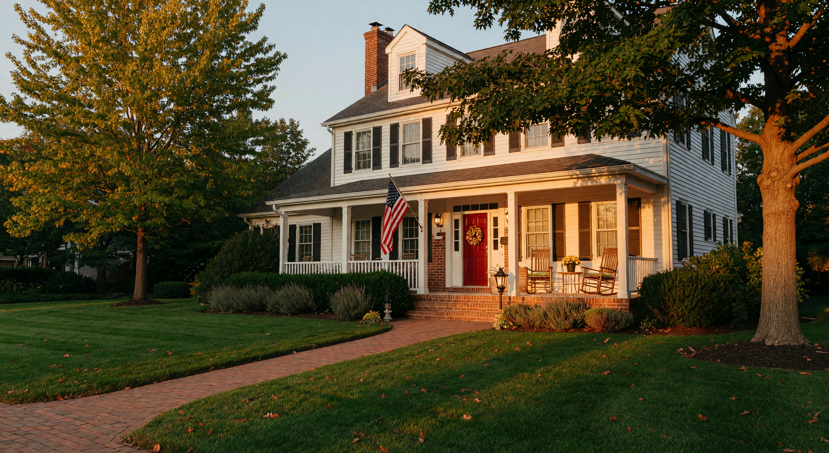 Beautiful Virginia home with welcoming front porch on a sunny afternoon