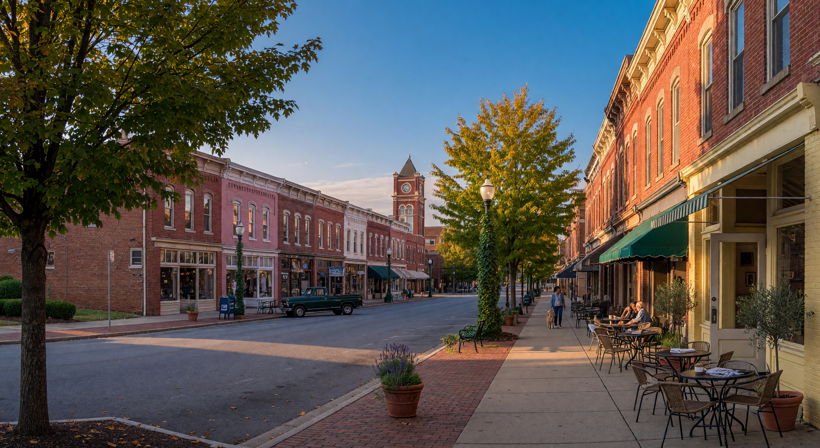Historic downtown street in Asheboro North Carolina at golden hour