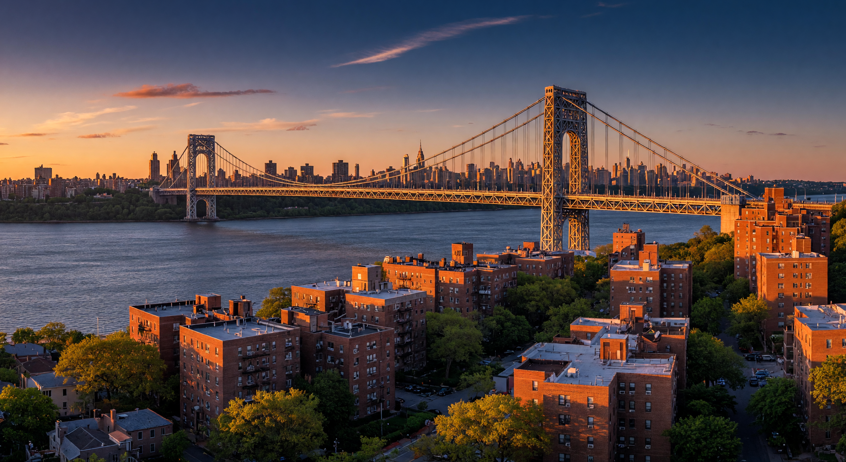 Fort Lee, New Jersey skyline with the George Washington Bridge in the background