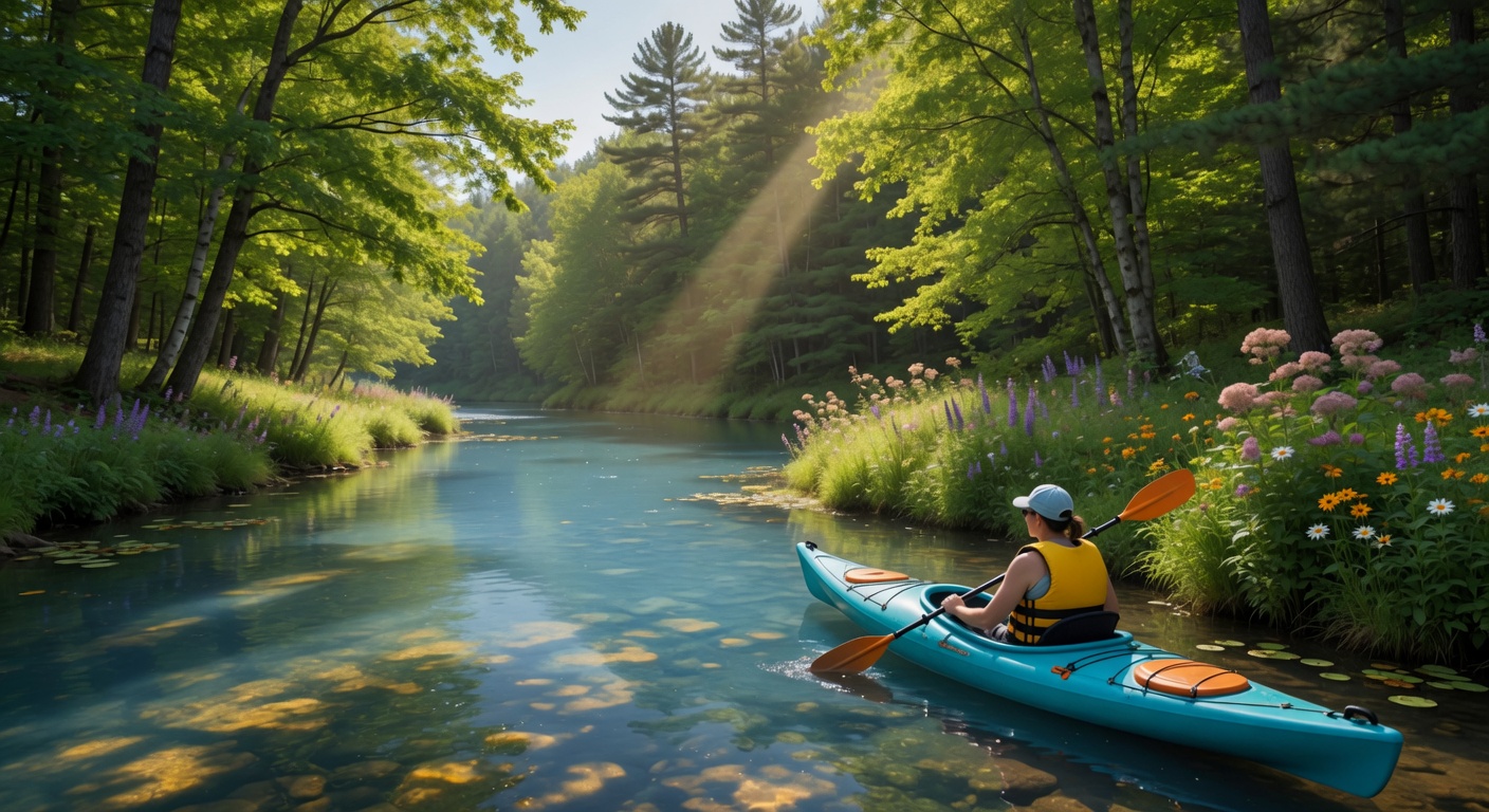 Kayaking on a calm Northwoods river