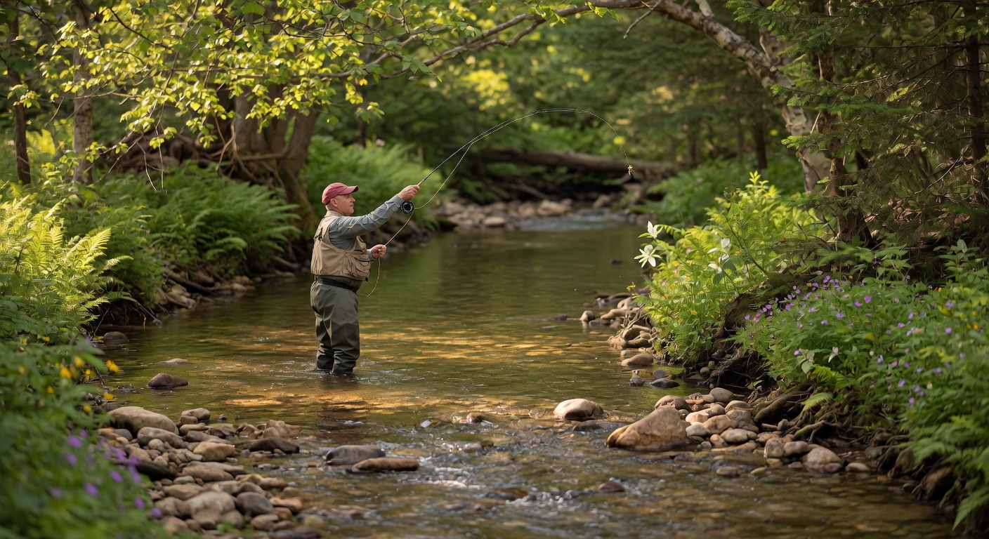 Fly fishing in a clear Northwoods trout stream