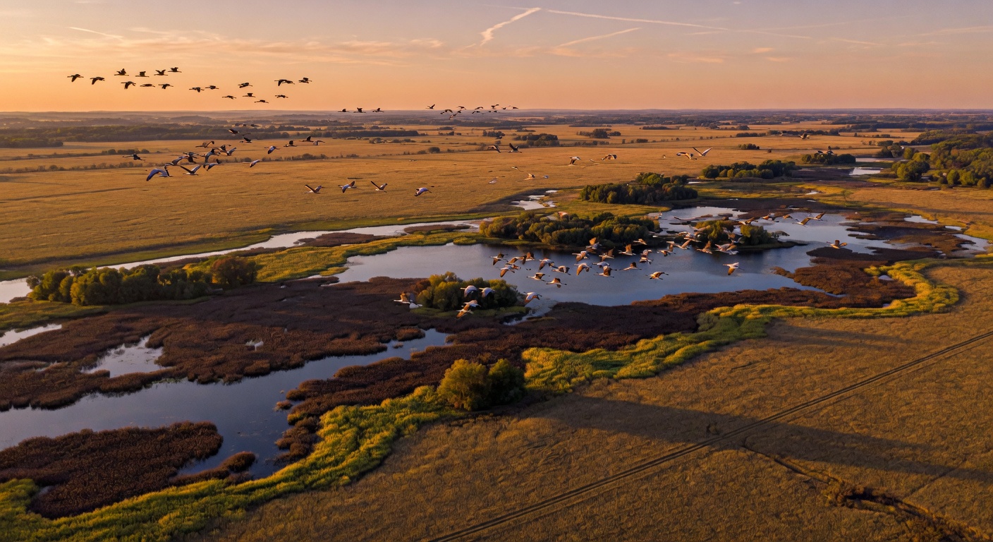 Aerial view of Crex Meadows Wildlife Area wetlands and grasslands
