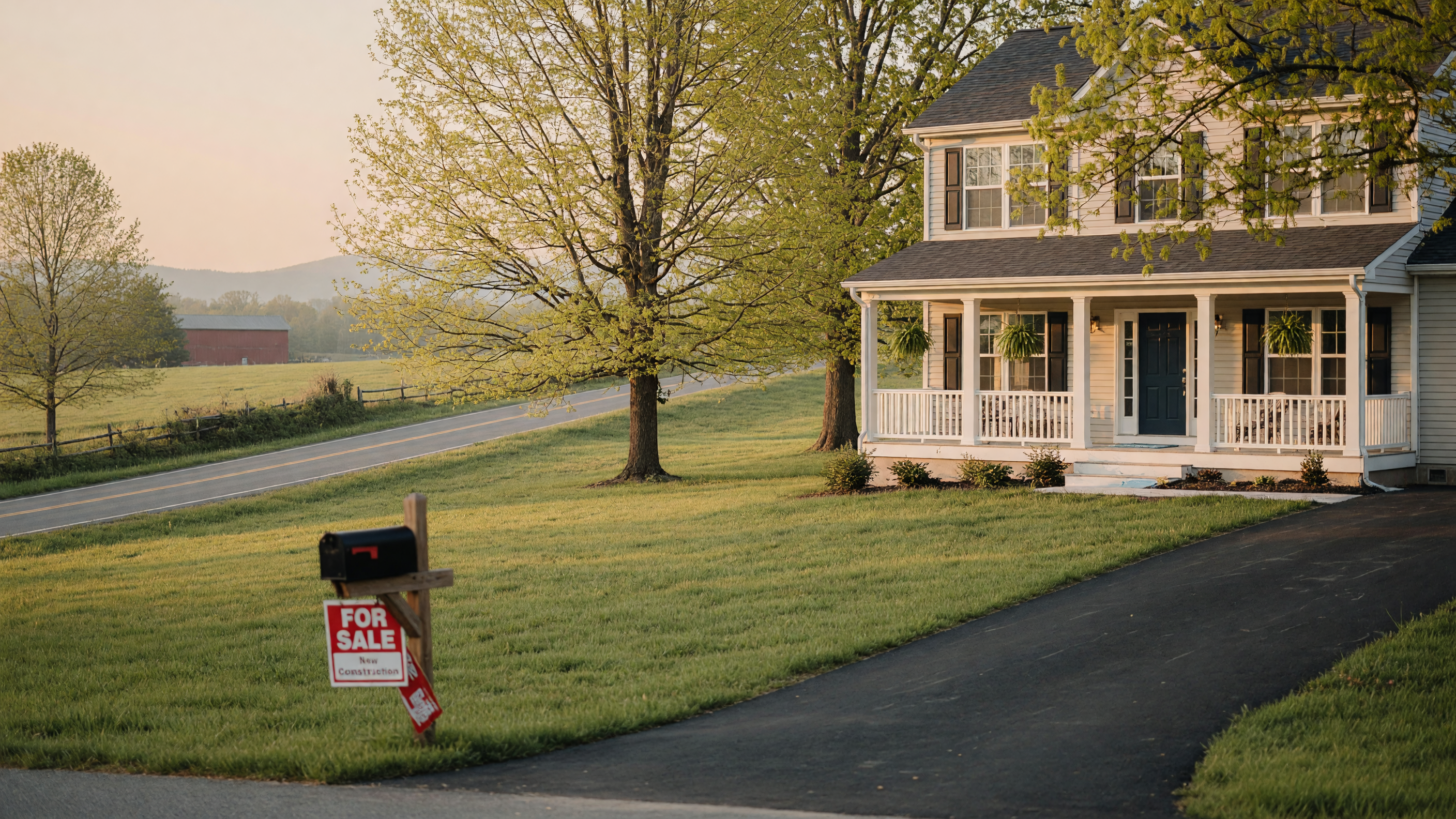 A new-construction single-family home on a rural Virginia lot, representing the type of home available to first-time buyers through Virginia state assistance programs