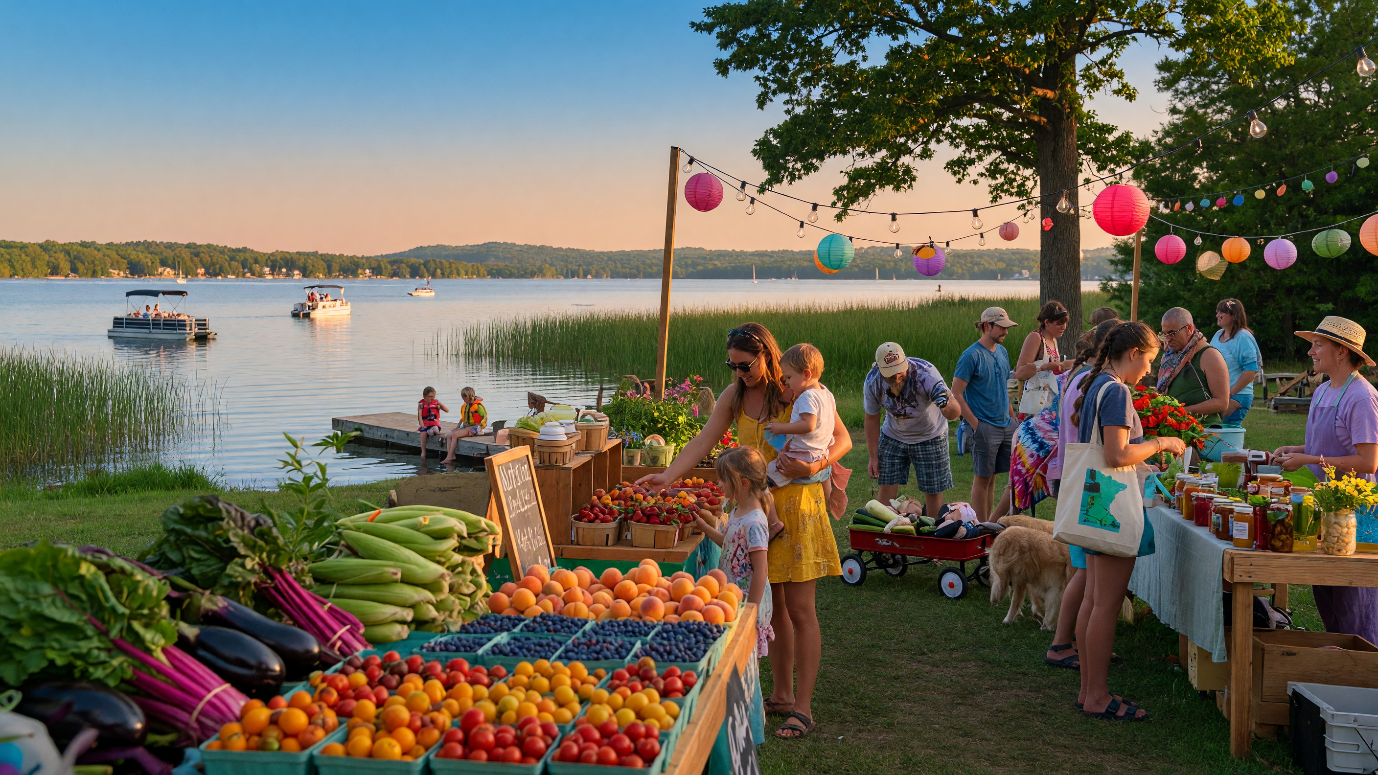 Summer scene in the Twin Cities lake communities — Peak season on the water