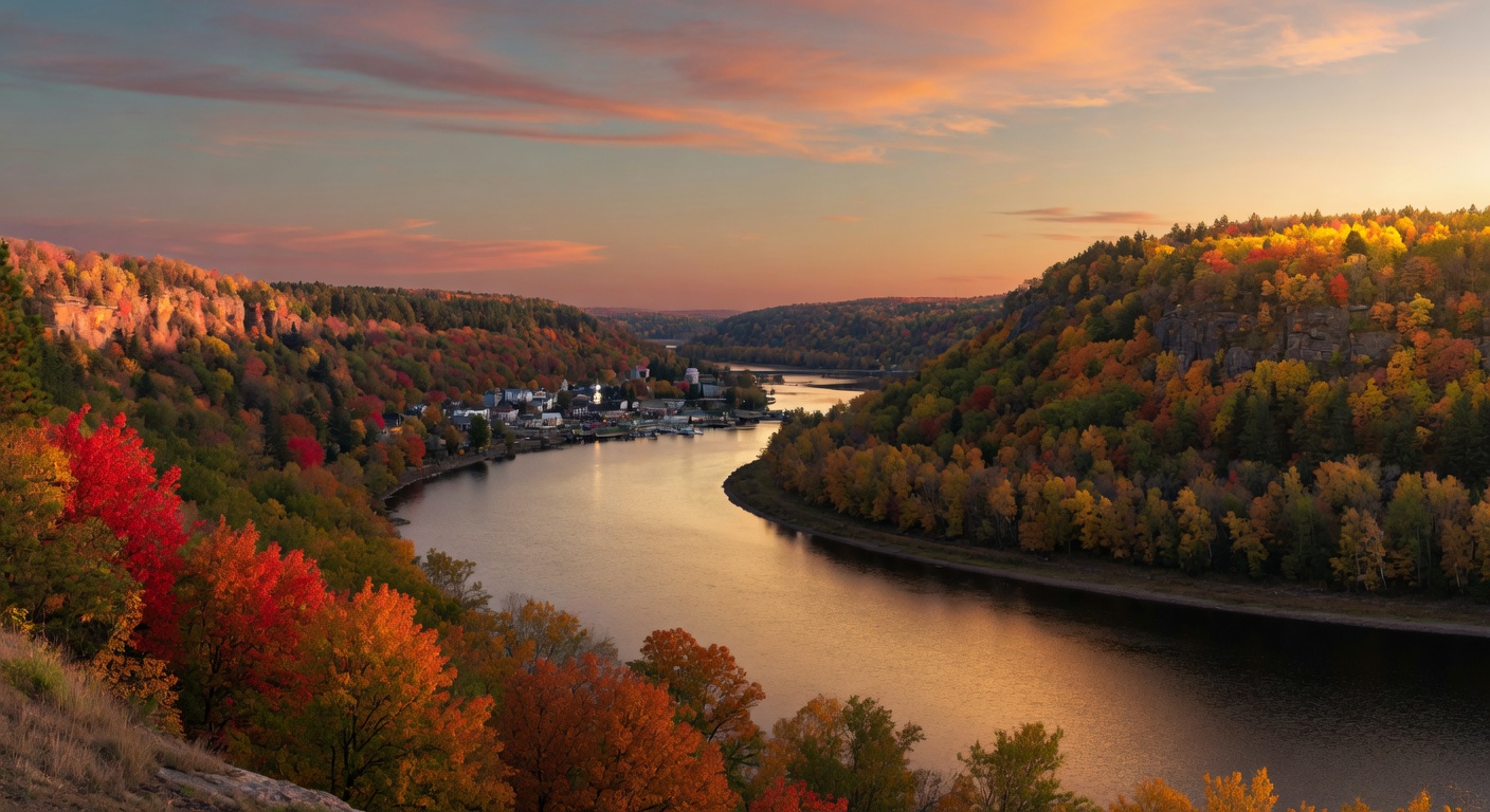 Scenic St. Croix River valley with bluffs and autumn colors