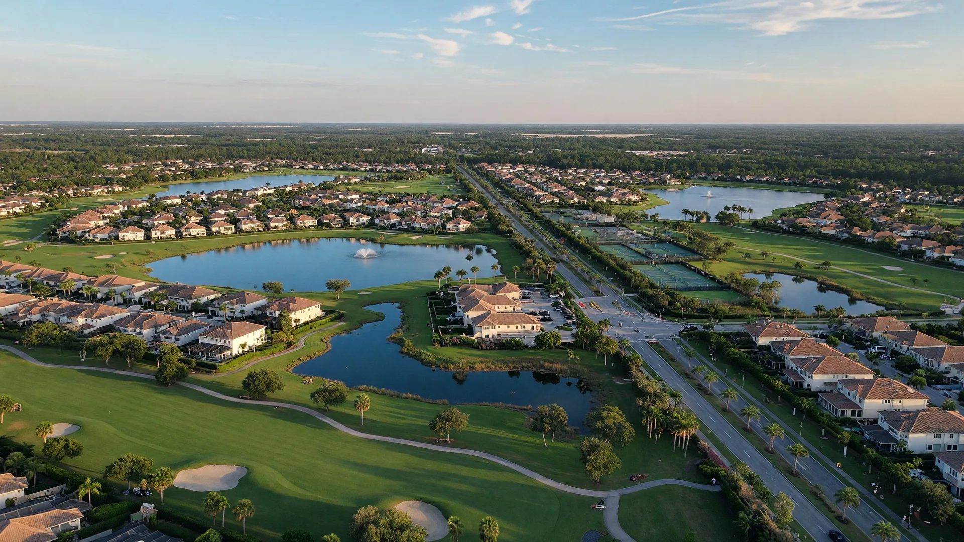 Aerial view of Lakewood Ranch Florida — golf courses, lakes, and master-planned neighborhoods