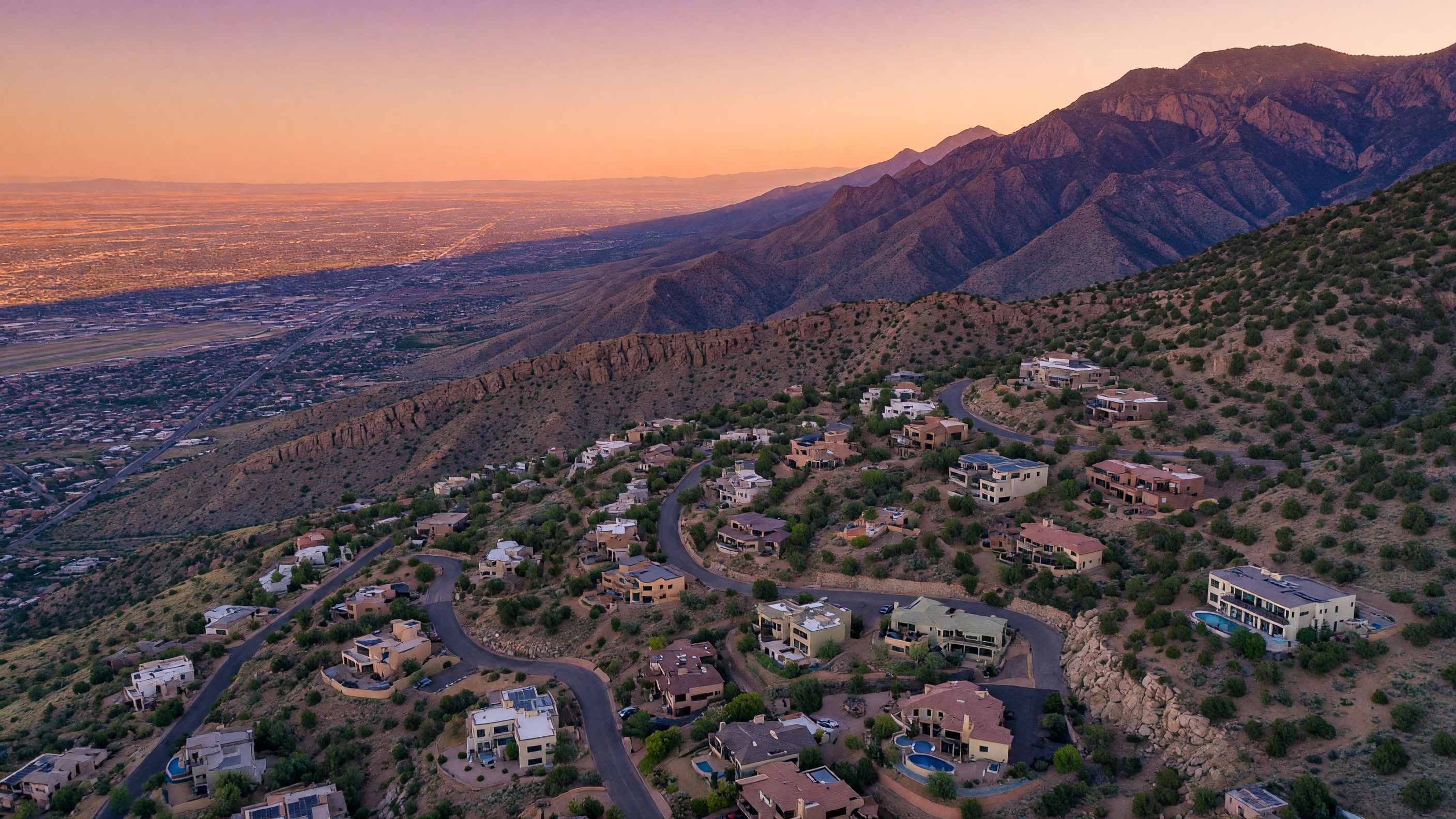 Aerial view of High Desert community in Albuquerque's Sandia Mountain foothills