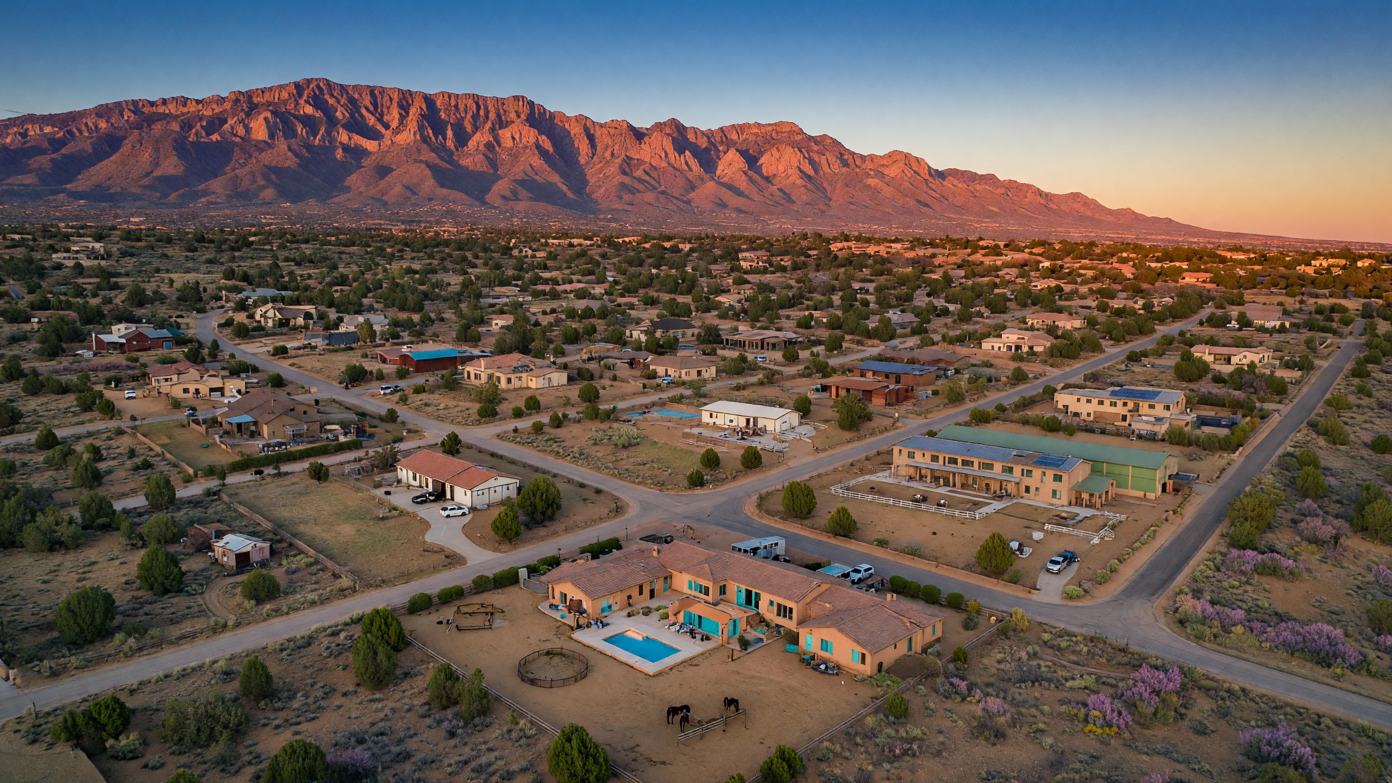 Aerial view of North Albuquerque Acres with Sandia Mountain backdrop