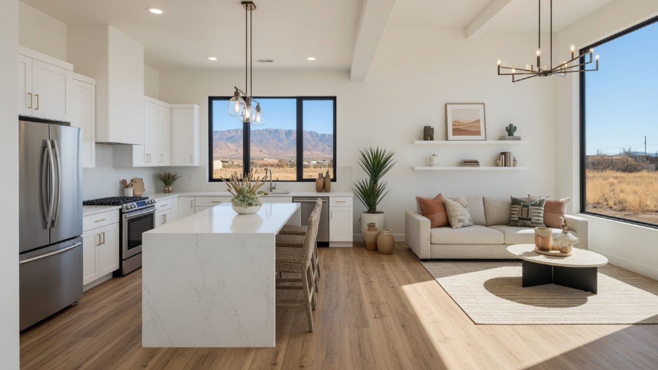 New construction community in the Albuquerque metro area with Sandia Mountains in the background