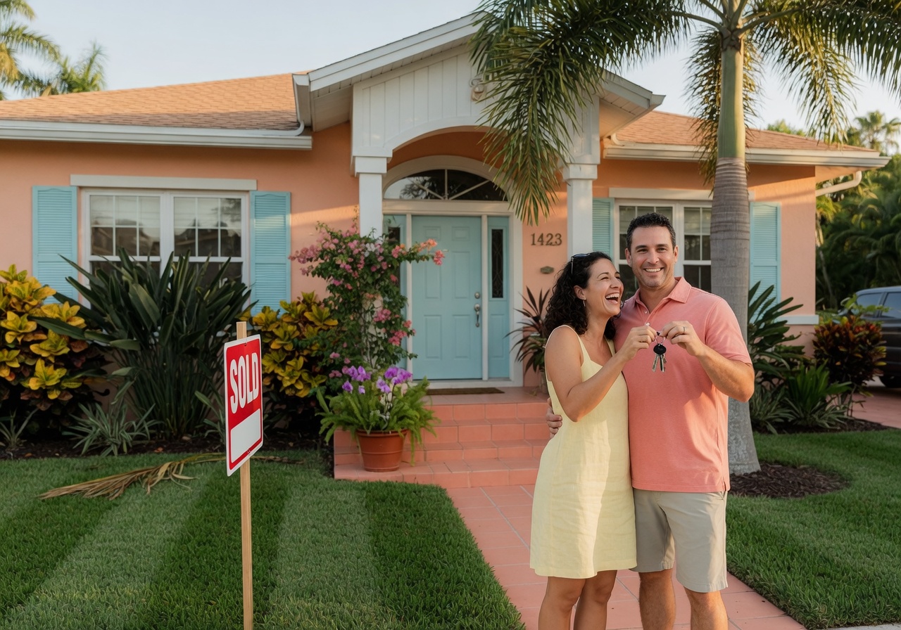 Couple arriving at their new Florida home