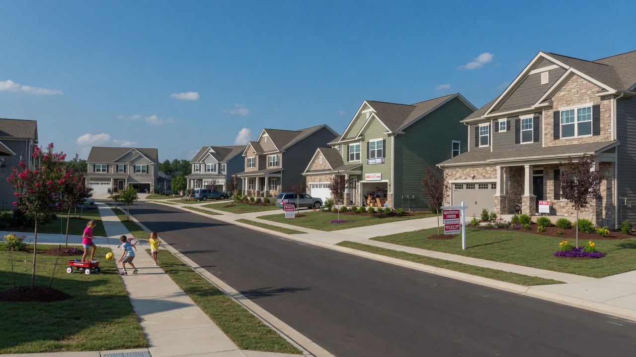 Meadows at Wilderness Shores newer family community in Locust Grove Virginia — craftsman-style homes, builder inventory, sidewalks, and young landscaping in Orange County