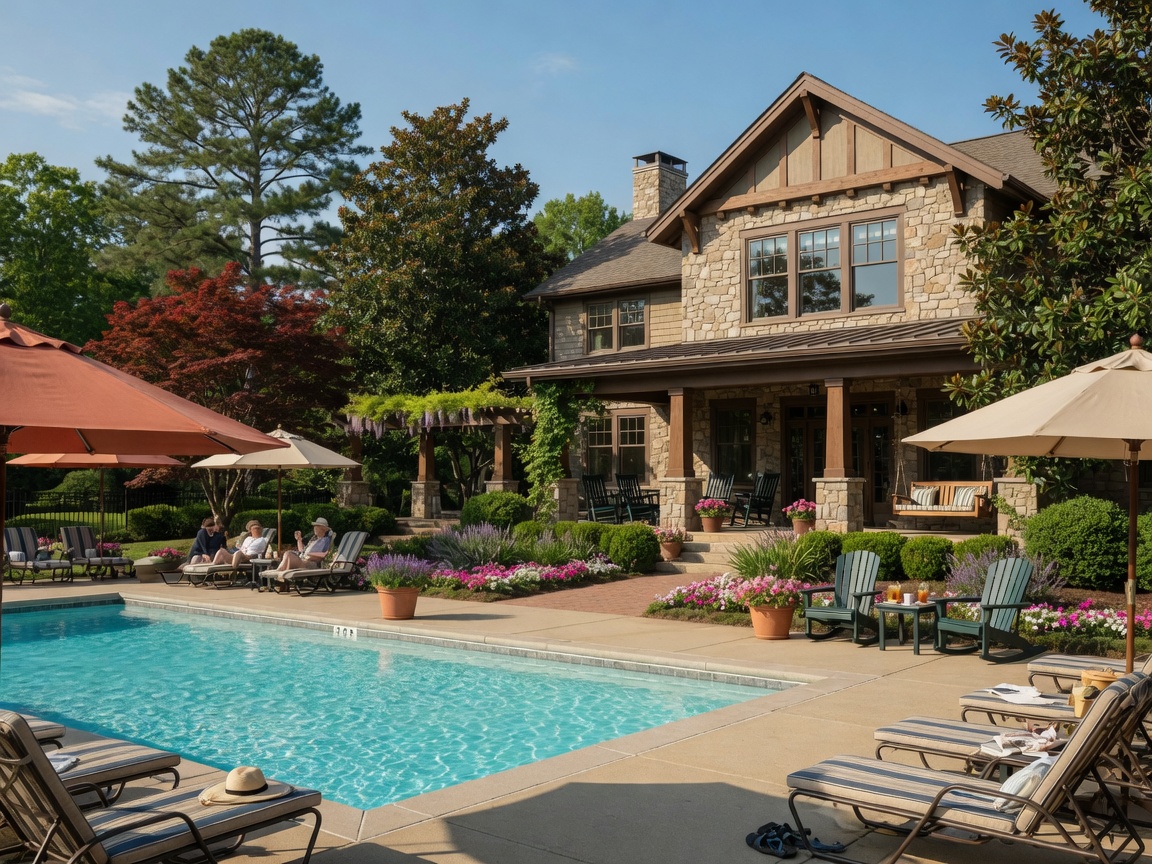 Community clubhouse and pool at Estates at Chancellorsville Spotsylvania Virginia — craftsman-style clubhouse, sparkling pool, and manicured landscaping in a welcoming family neighborhood