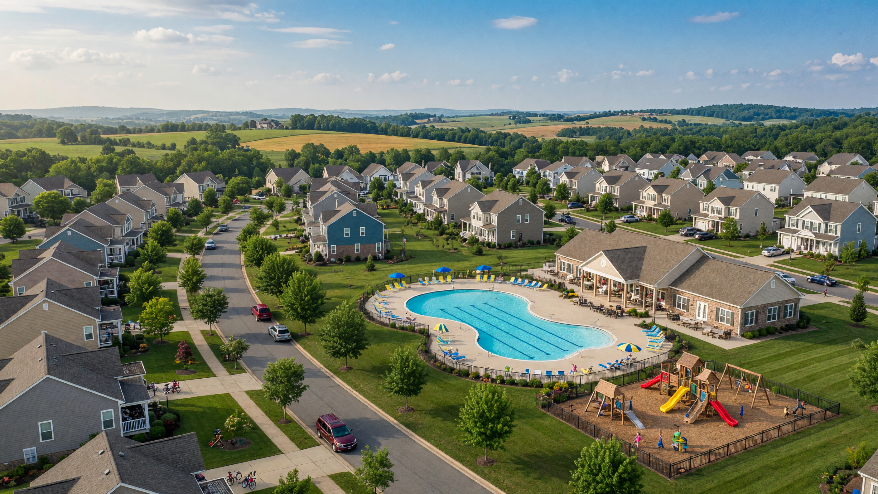 Salem Fields master-planned community in Fredericksburg Virginia — tree-lined streets, established homes, and community amenities