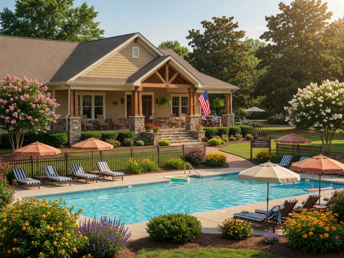 Community clubhouse and pool at The Villages at Courthouse Commons Spotsylvania Virginia — craftsman-style clubhouse, sparkling pool, and manicured landscaping in a welcoming neighborhood