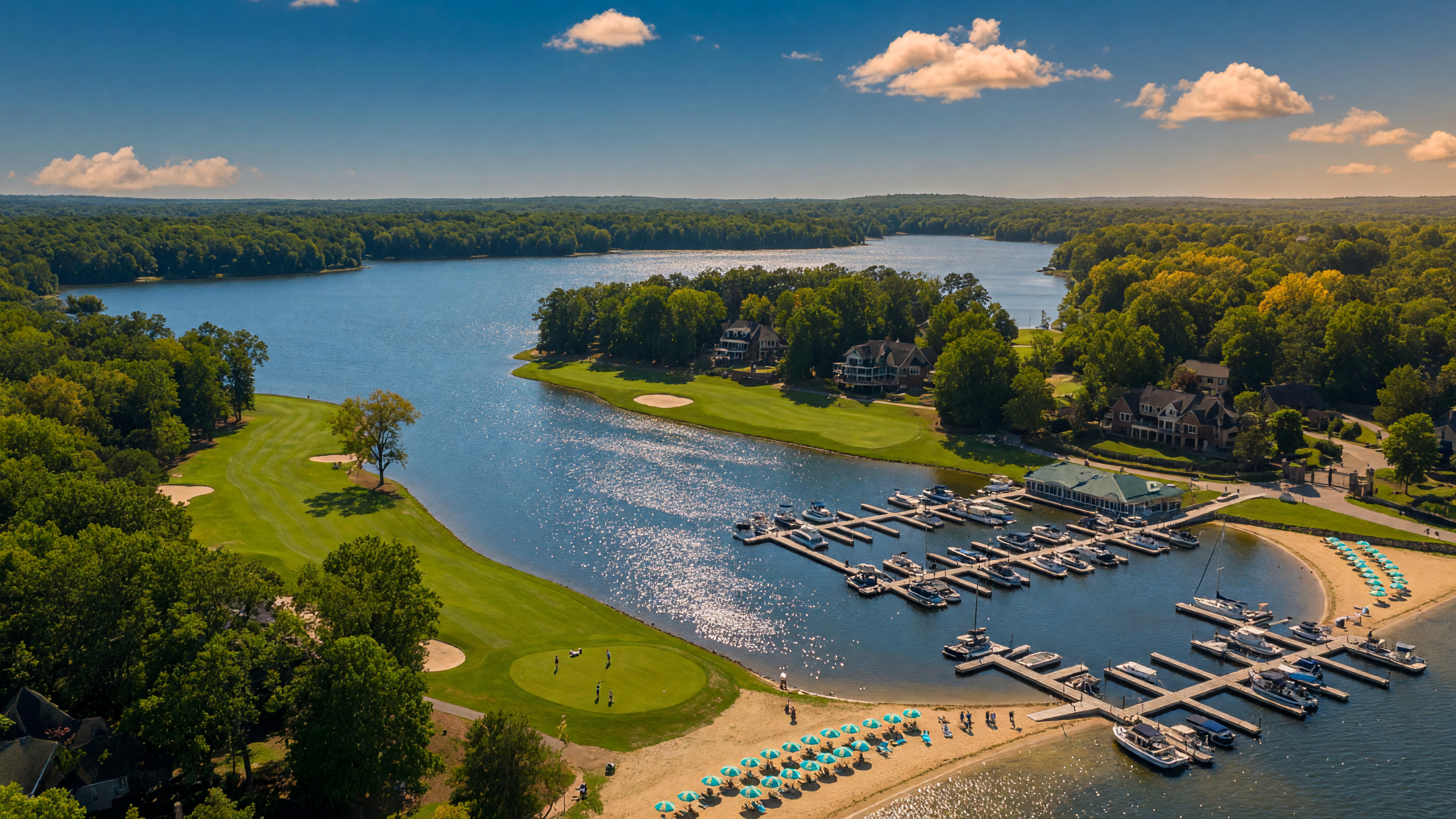 Lake of the Woods gated resort community in Locust Grove Virginia — 550-acre lake, golf course, marina, sandy beaches, and resort-style amenities in Orange County