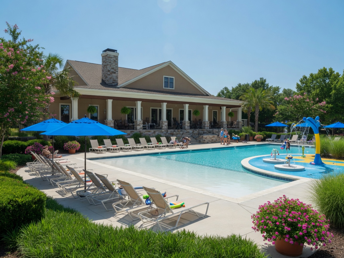 Embrey Mill Stafford Virginia resort-style community pool with splash pad, clubhouse, and family-friendly amenities
