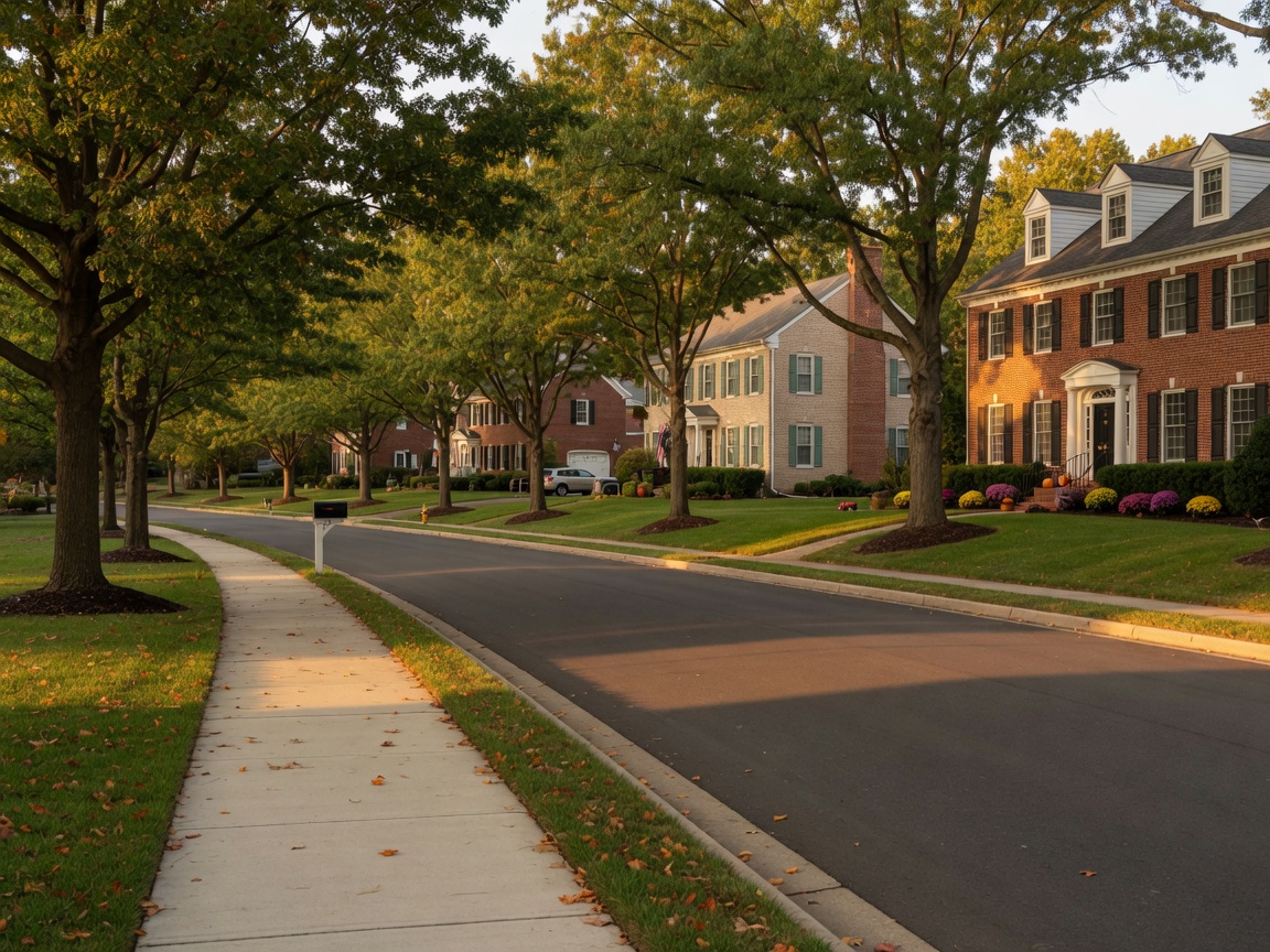Liberty Knolls Stafford Virginia tree-lined streets, sidewalks, and well-maintained colonial homes in a peaceful suburban setting