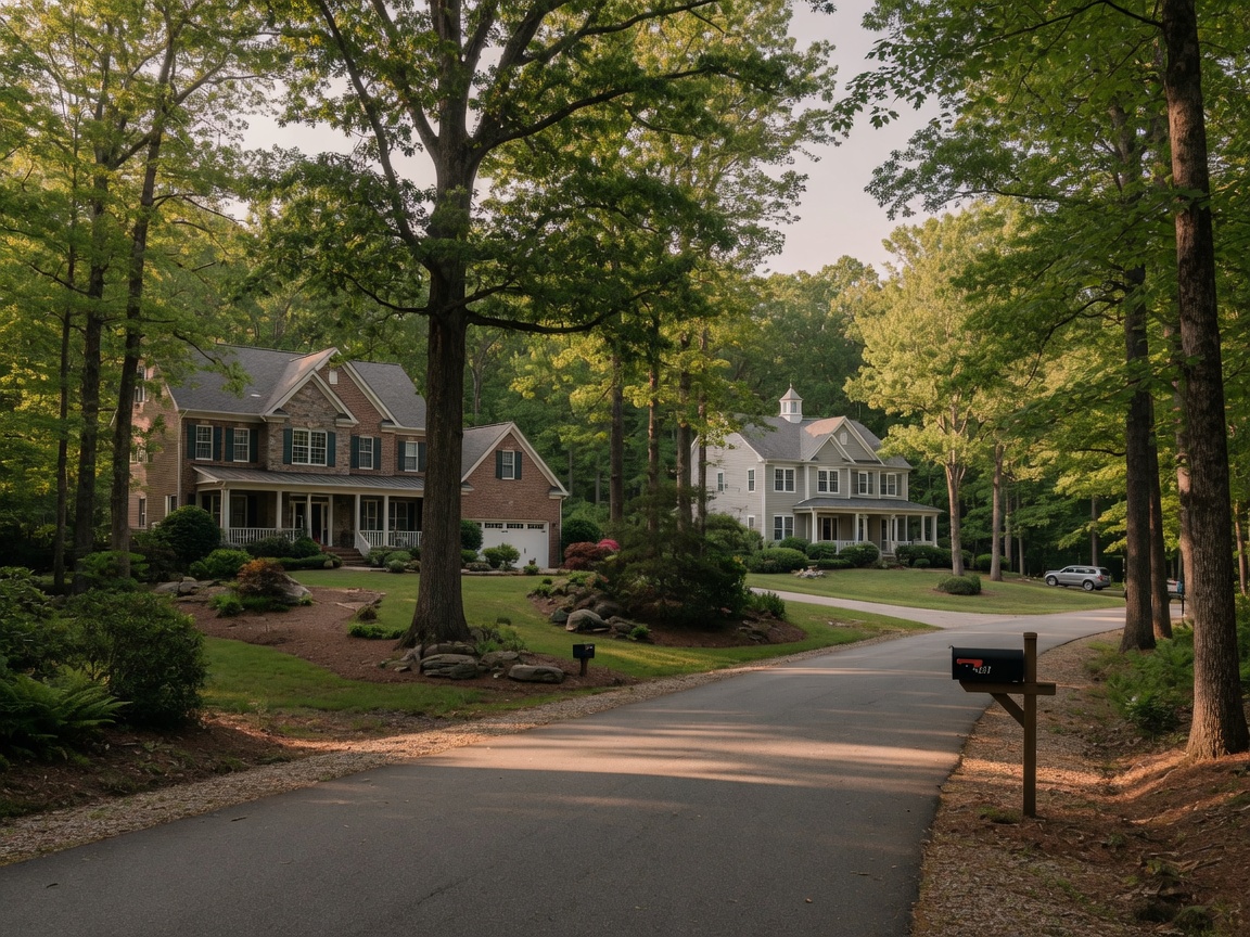 Moncure Hills Stafford Virginia wooded residential lots with custom homes and mature tree canopy