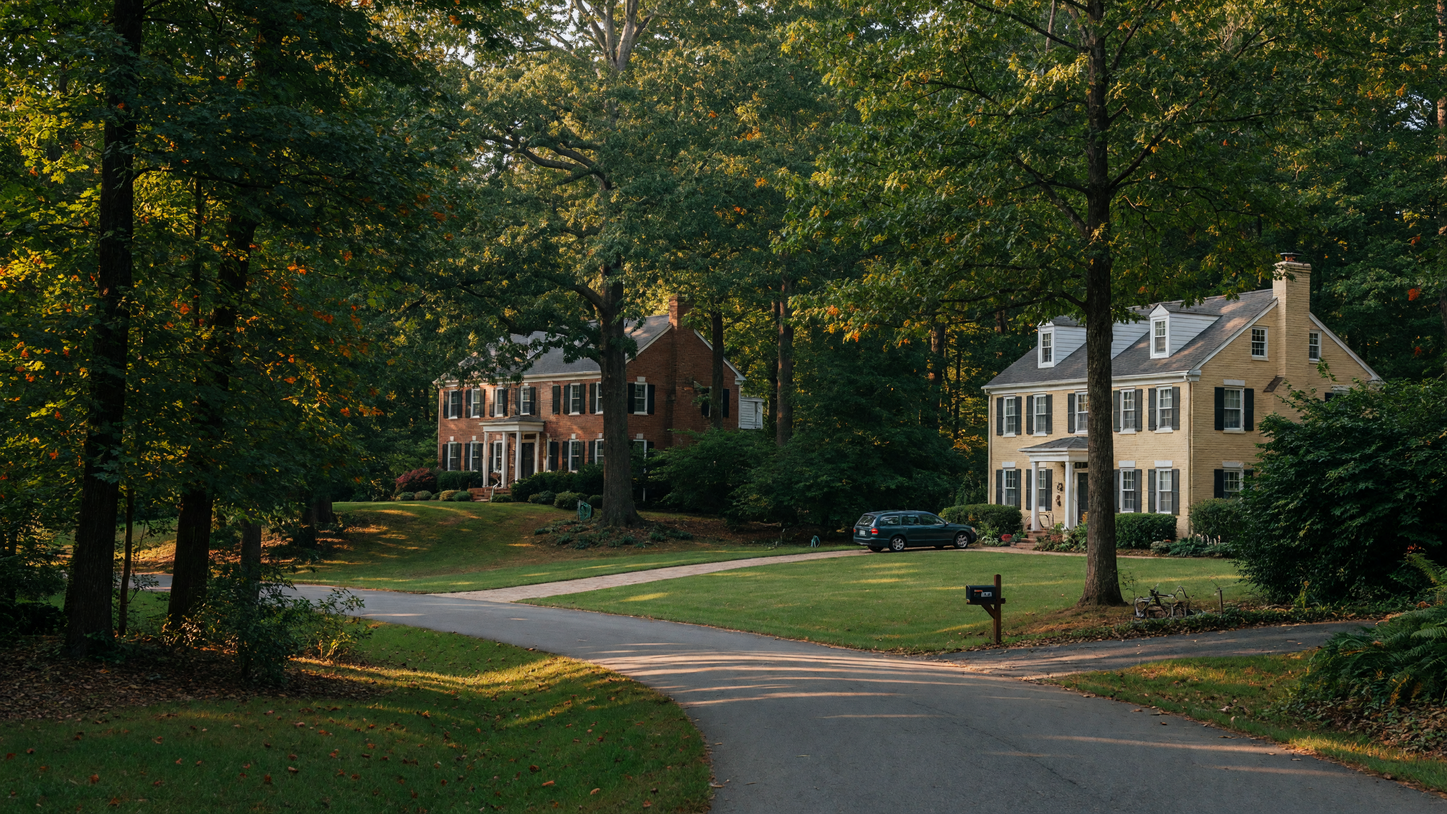 Woodstream neighborhood in North Stafford Virginia — large wooded lots, custom single-family homes, mature tree canopy, private and established community
