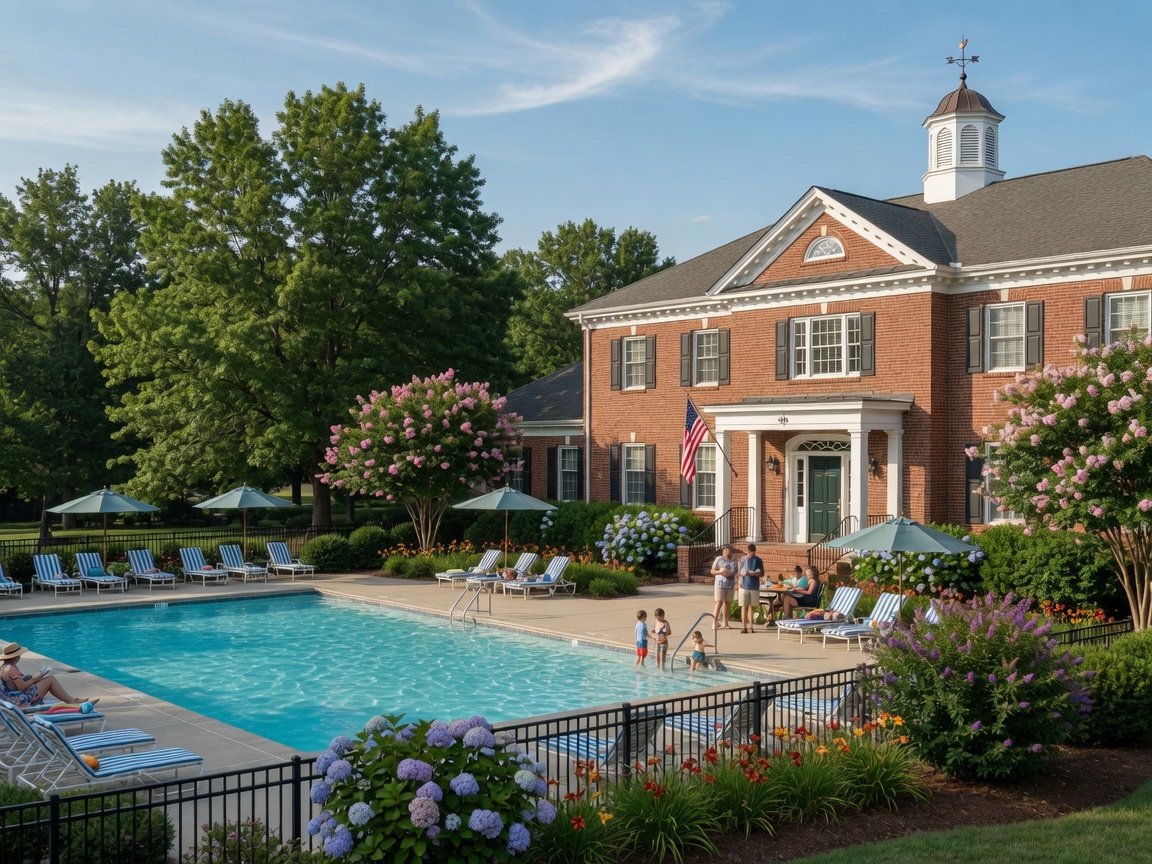 Breckenridge Spotsylvania community clubhouse and pool — well-maintained amenities, colonial architectural details, and mature landscaping in a welcoming Virginia neighborhood