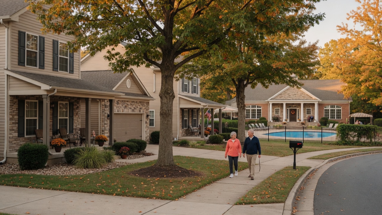 Twin Lake Villas 55+ active adult community in Locust Grove Virginia — single-level Ryan Homes villas, manicured landscaping, clubhouse, and low-maintenance living in Orange County
