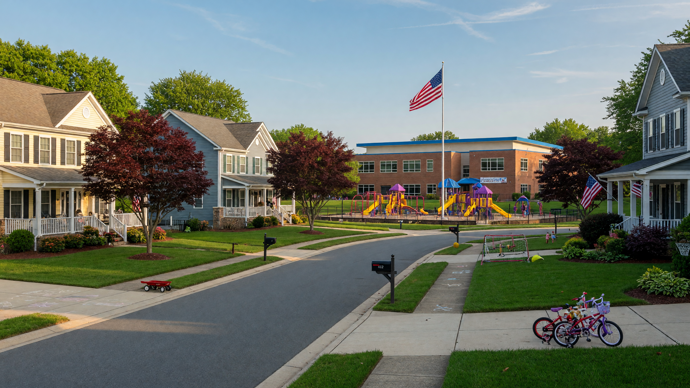 Family-friendly suburban neighborhood near top-rated schools in Virginia
