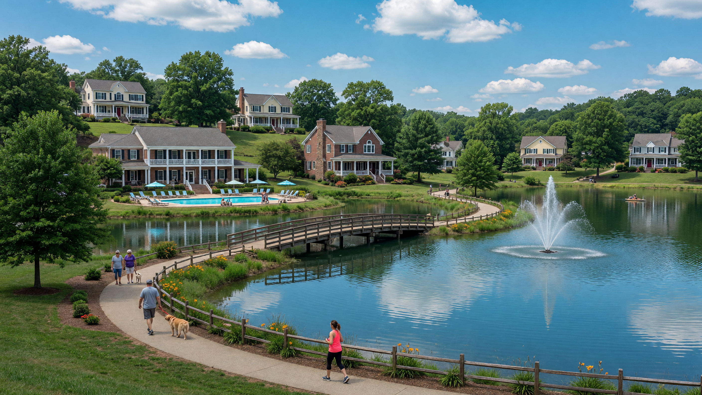 Virginia Oaks community in Prince William County Virginia — lake-centered living with trails and clubhouse