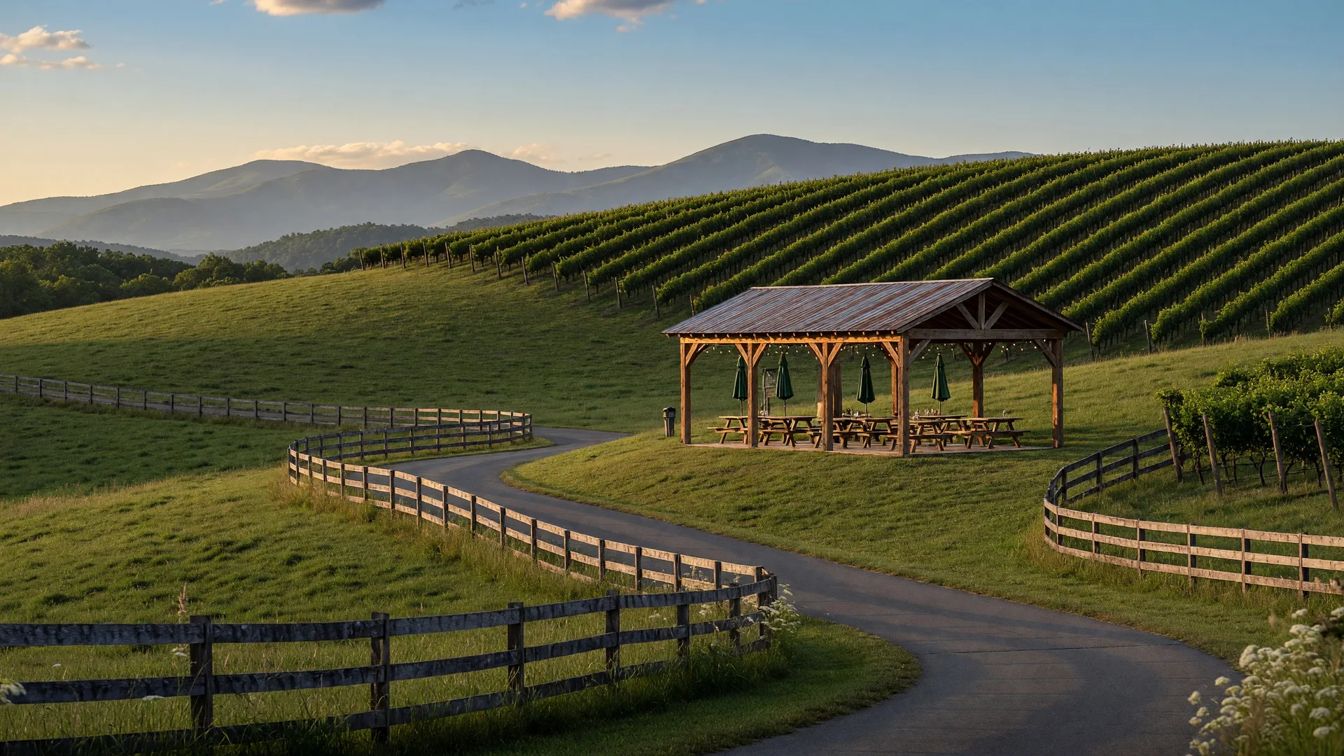 Scenic rolling hills and vineyards of Orange County Virginia wine country