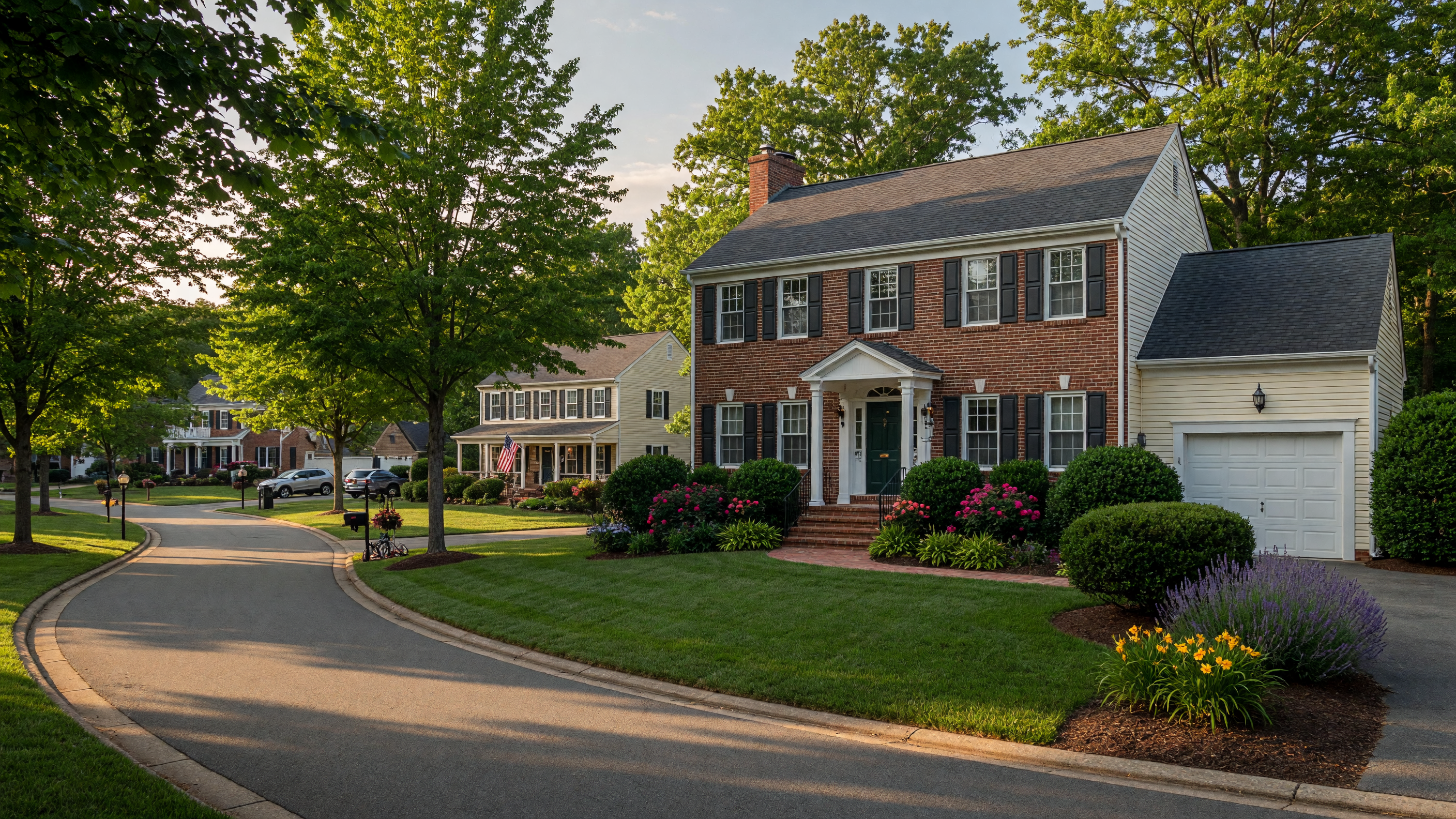 The Falls at Lee's Parke in Spotsylvania County Virginia — traditional center-hall colonial homes on tree-lined streets in a master-planned community