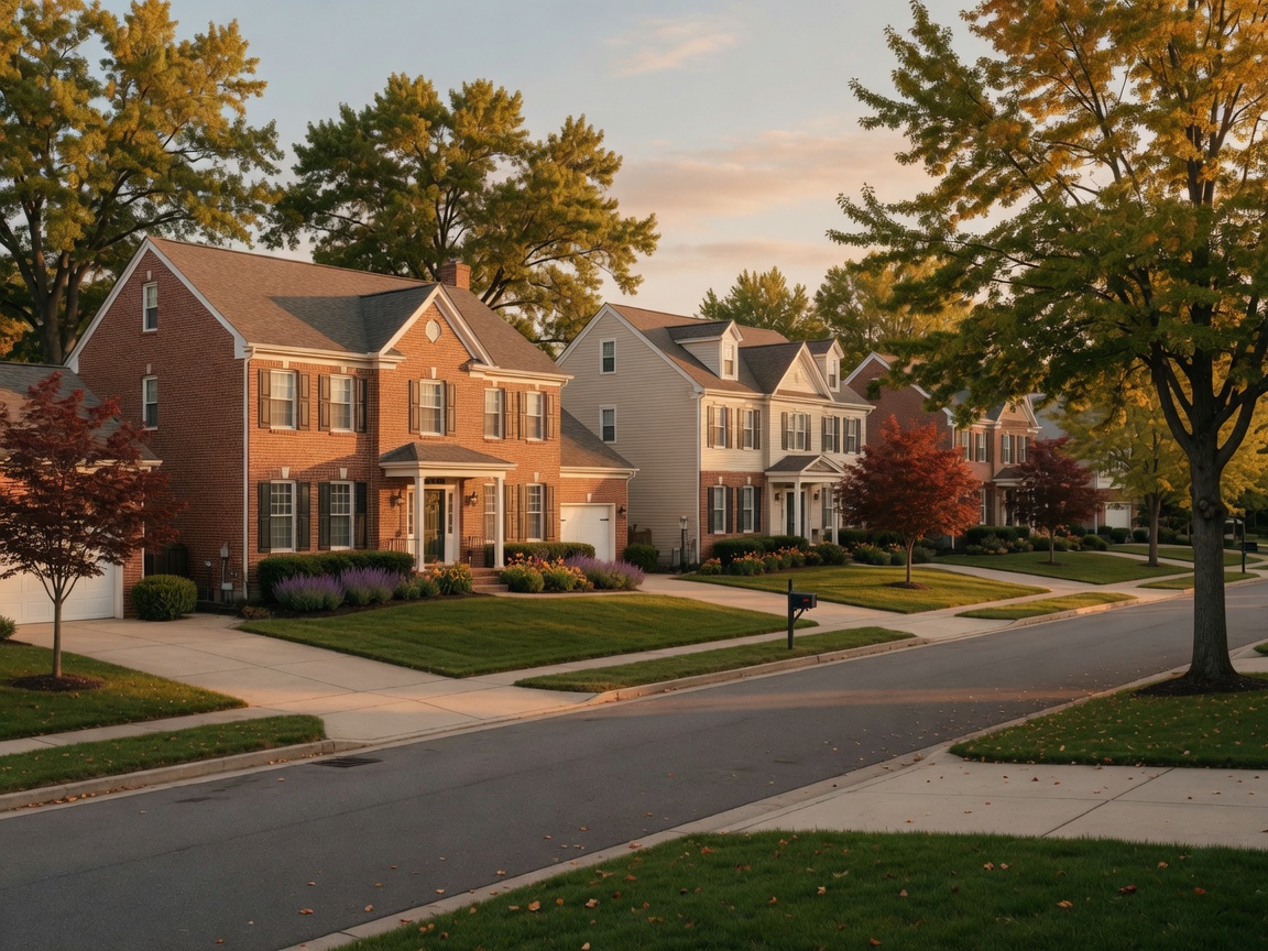Elegant center-hall colonial single-family homes in Breckenridge Spotsylvania Virginia — brick and siding exteriors, two-car garages, mature landscaping, and tree-lined streets in a well-established community