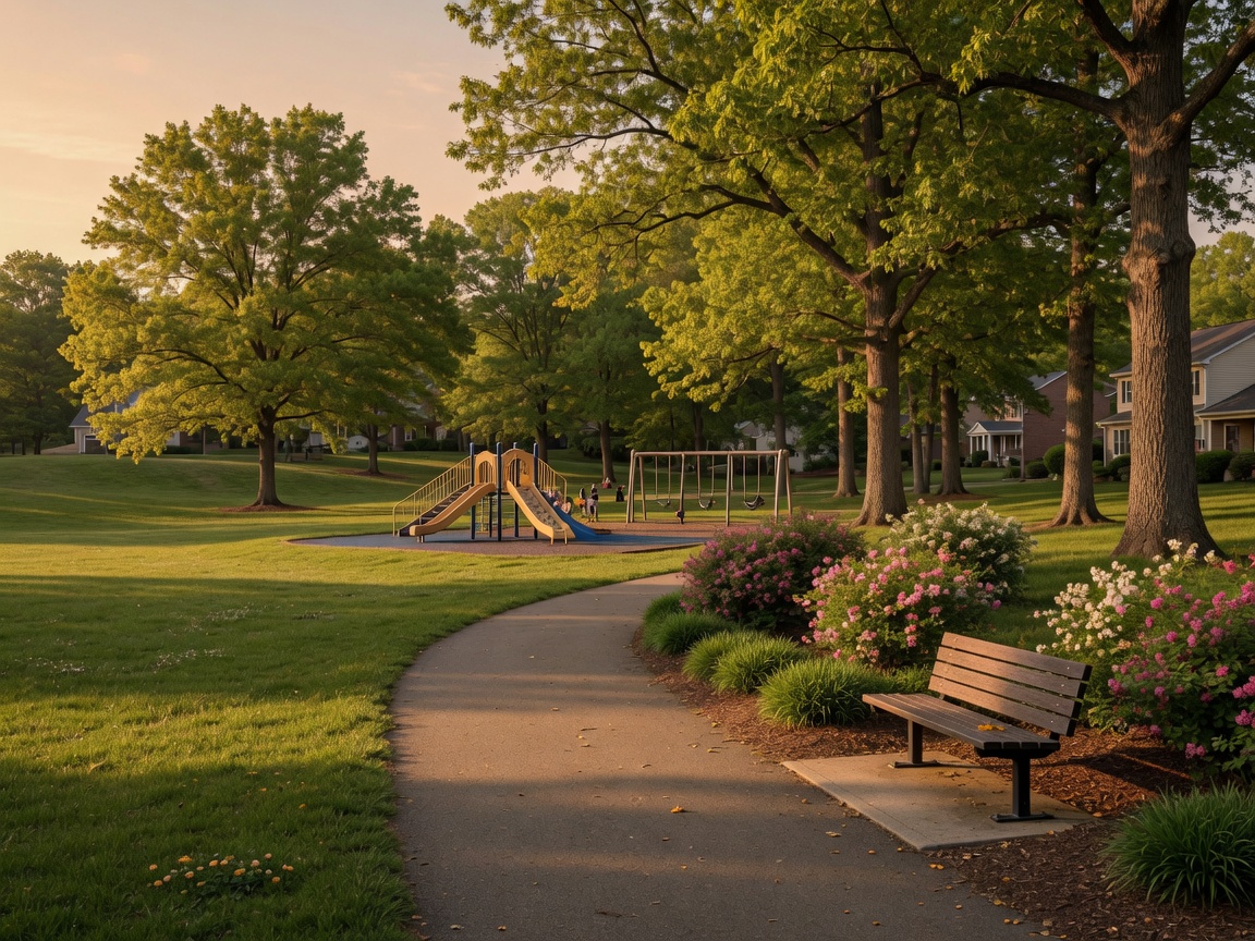 Colonial Forge Stafford Virginia community park and walking trails — paved paths winding through mature trees with playground and green spaces